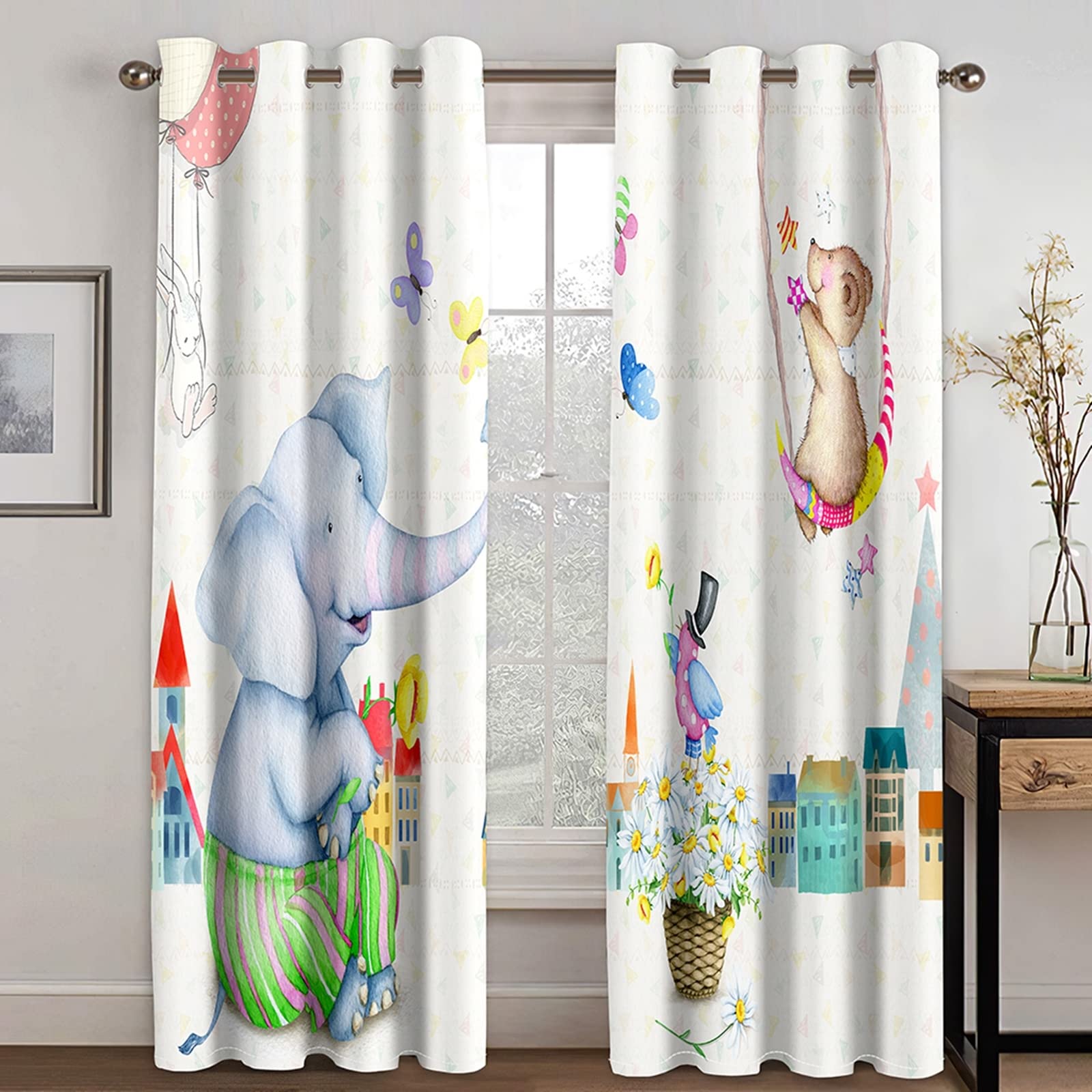 AMDXD Cortina de poliéster blanca, cortina infantil, diseño de mariposas, 264 x 160 cm