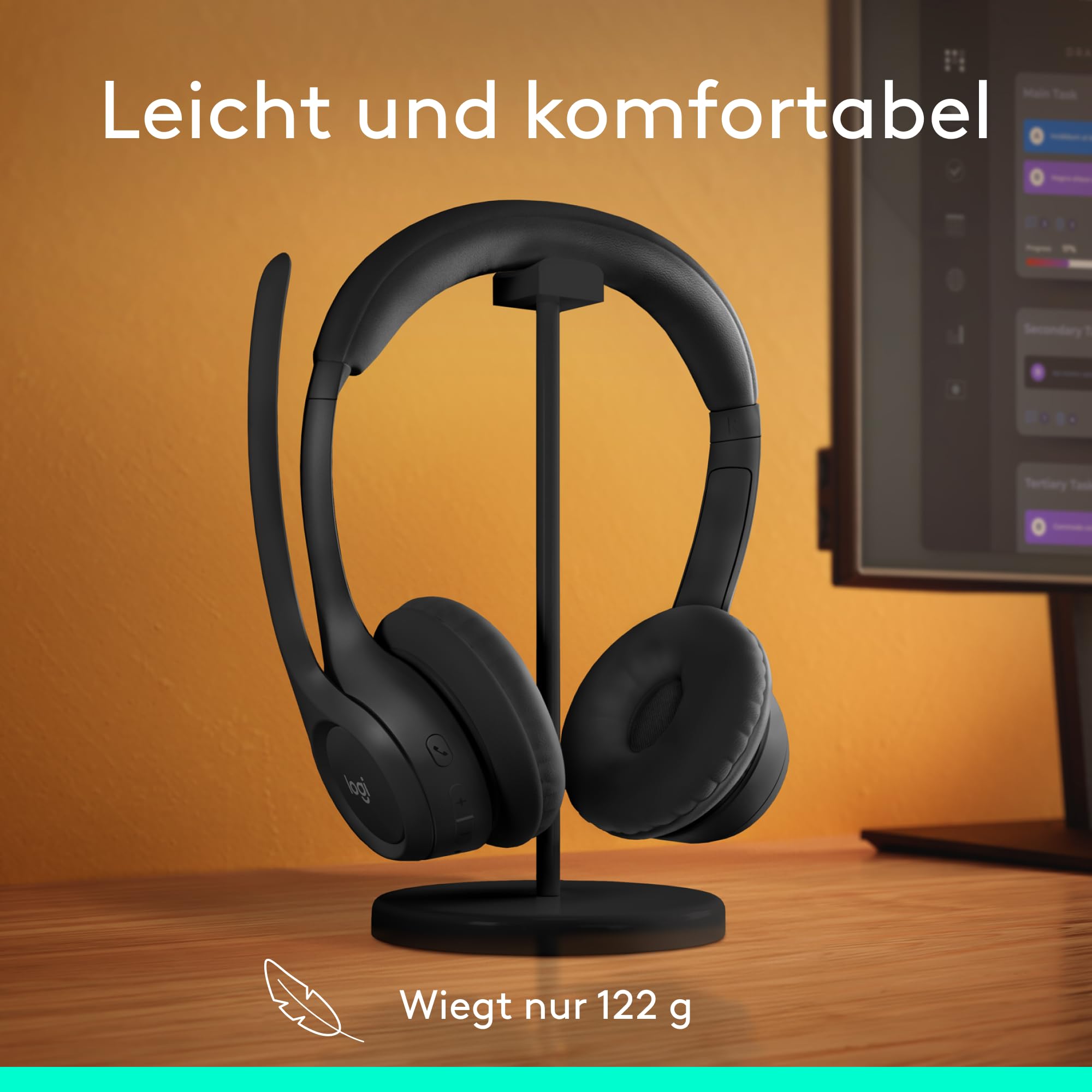 Logitech Zone 300 Wireless Bluetooth Headset mit Mikrofon inkl. Geräuschunterdrückung, kompatibel mit Windows, Mac, Chrome, Linux, iOS, iPadOS, Android - Schwarz