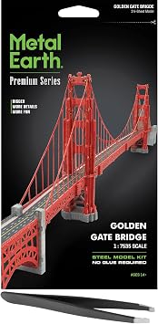 Fascinations Metal Earth Premium Golden Gate Bridge 3D Metal Model Kit Bundle with Tweezers