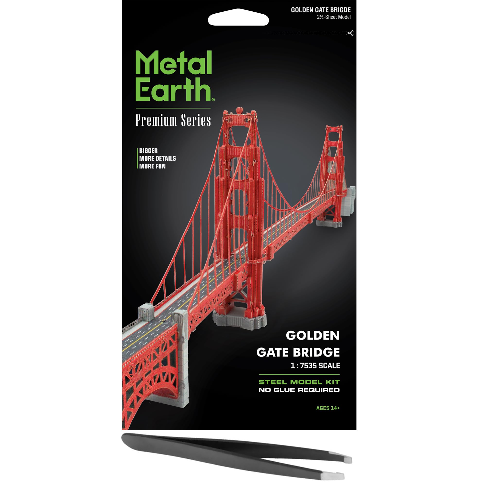 Fascinations Metal Earth - Kit di modellini 3D Golden Gate Tower Bridge con pinzette