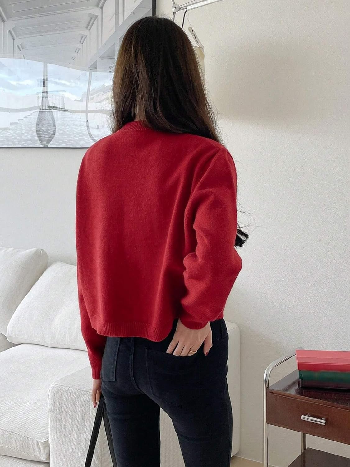 Women's Trench Coat Casual Button Front Cardigan Long Sleeve Round Neck Classic Overcoat