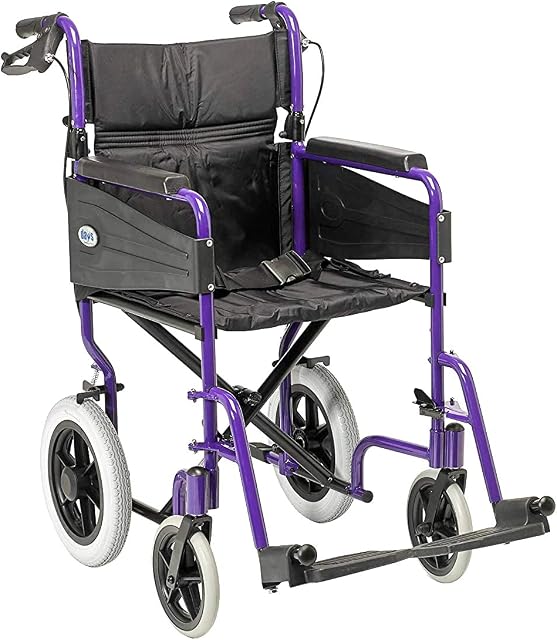 Days Escape Wheelchair Lite, Lightweight with Folding Frame, Mobility Aids, Comfort Travel Chair with Removable Footrests, Standard Size, Purple
