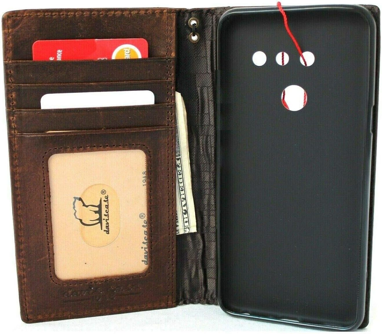 ❤ Crаzу Dеаlѕ Genuine Oiled Leather Case for LG G8 Book Wallet Cover Handcraft Id Cards Slots Luxury Vintage Soft Rubber Stand Holder Strap Closure Slim DavisCase G 8 Dark jafo