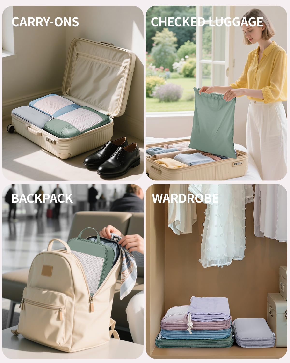 Narwey Organizer Valigia 5 Pezzi Set Packing Cubes Compression, Organizer Valigia Viaggio Compressione Salvaspazio, Viaggio Accessori Utili per Vestiti Scarpe Deposito (Combinati)