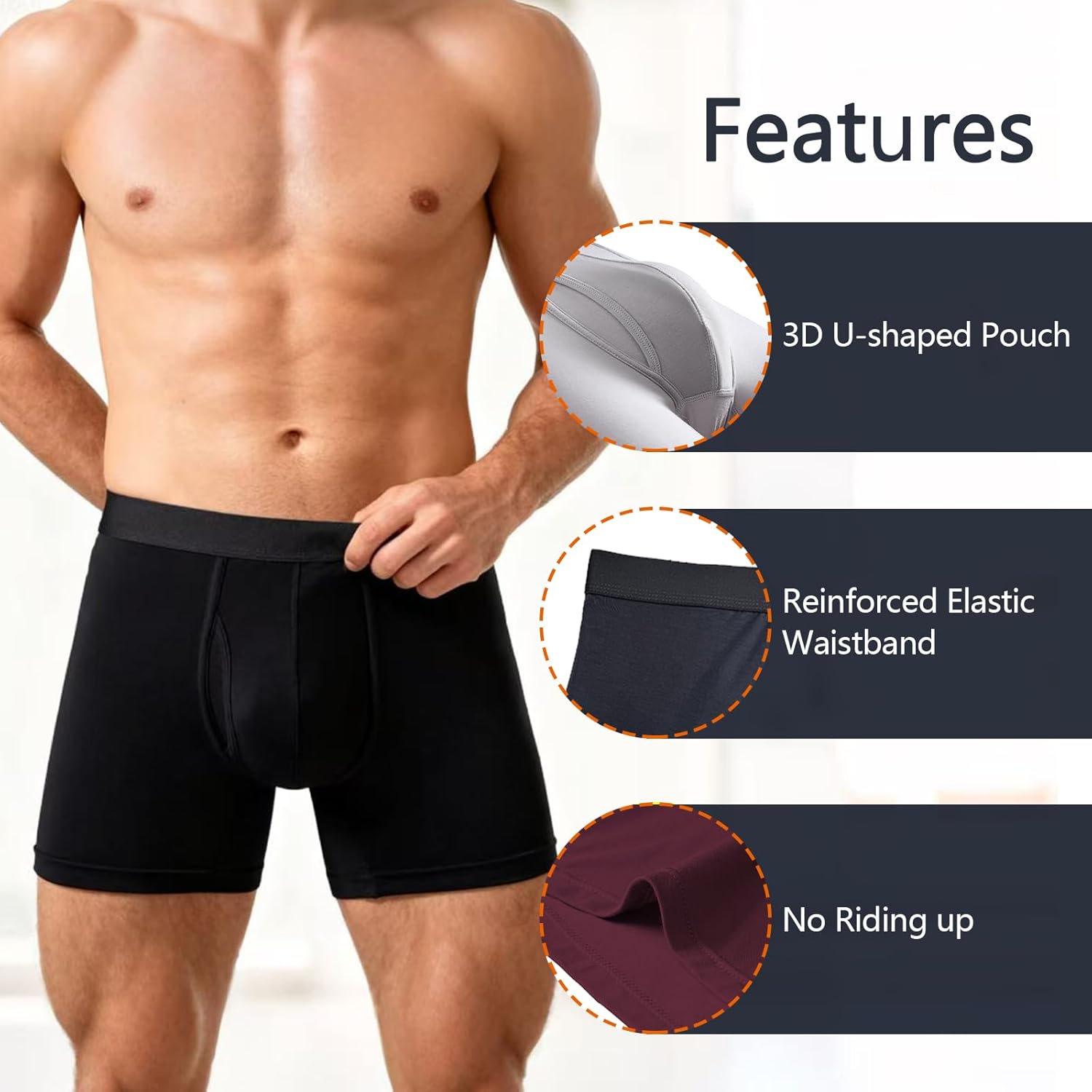 4 Pack Men's Boxer Briefs with Fly Moisture, Breathable Underwear with No Ride-Up Legs & Wide Elastic Waistband - Image 3