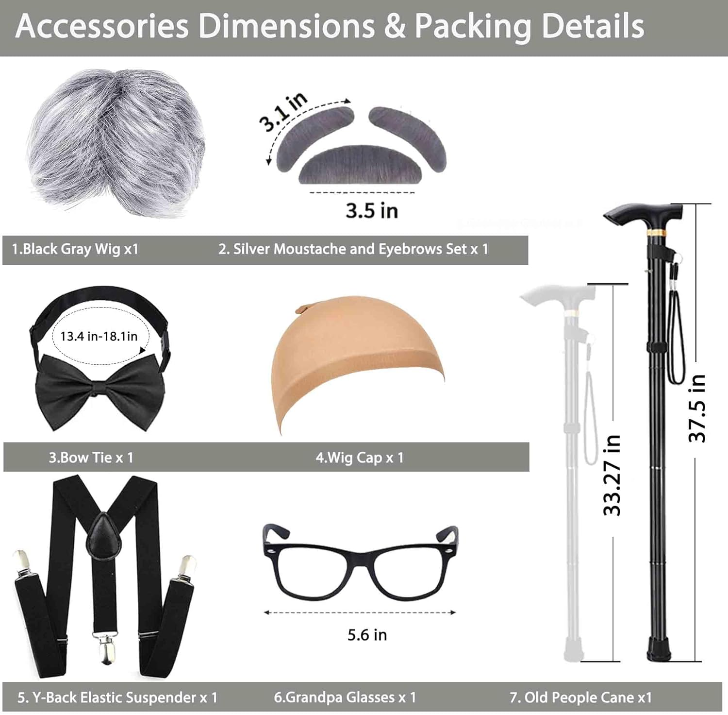 Kids 100 Days of School Costume for Boys, Old Man Costume Wig for Kids,100th Day of School Dress Up Outfit - Image 3