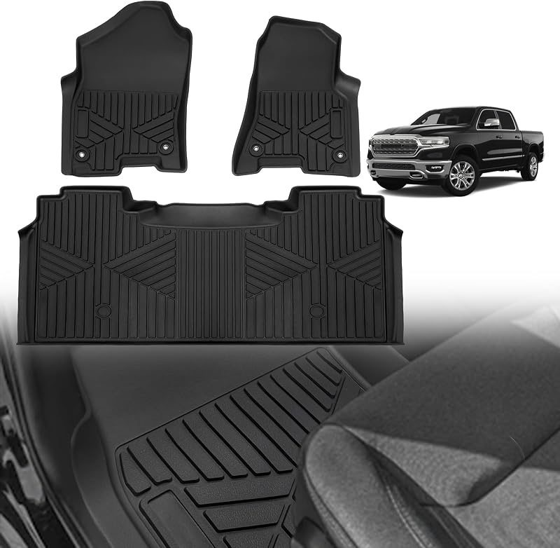 Jogo de tapetes automotivos TripleAliners em TPE para RAM 1500 Crew Cab 2019–2026 com armazenamento sob o banco – 1 unidade