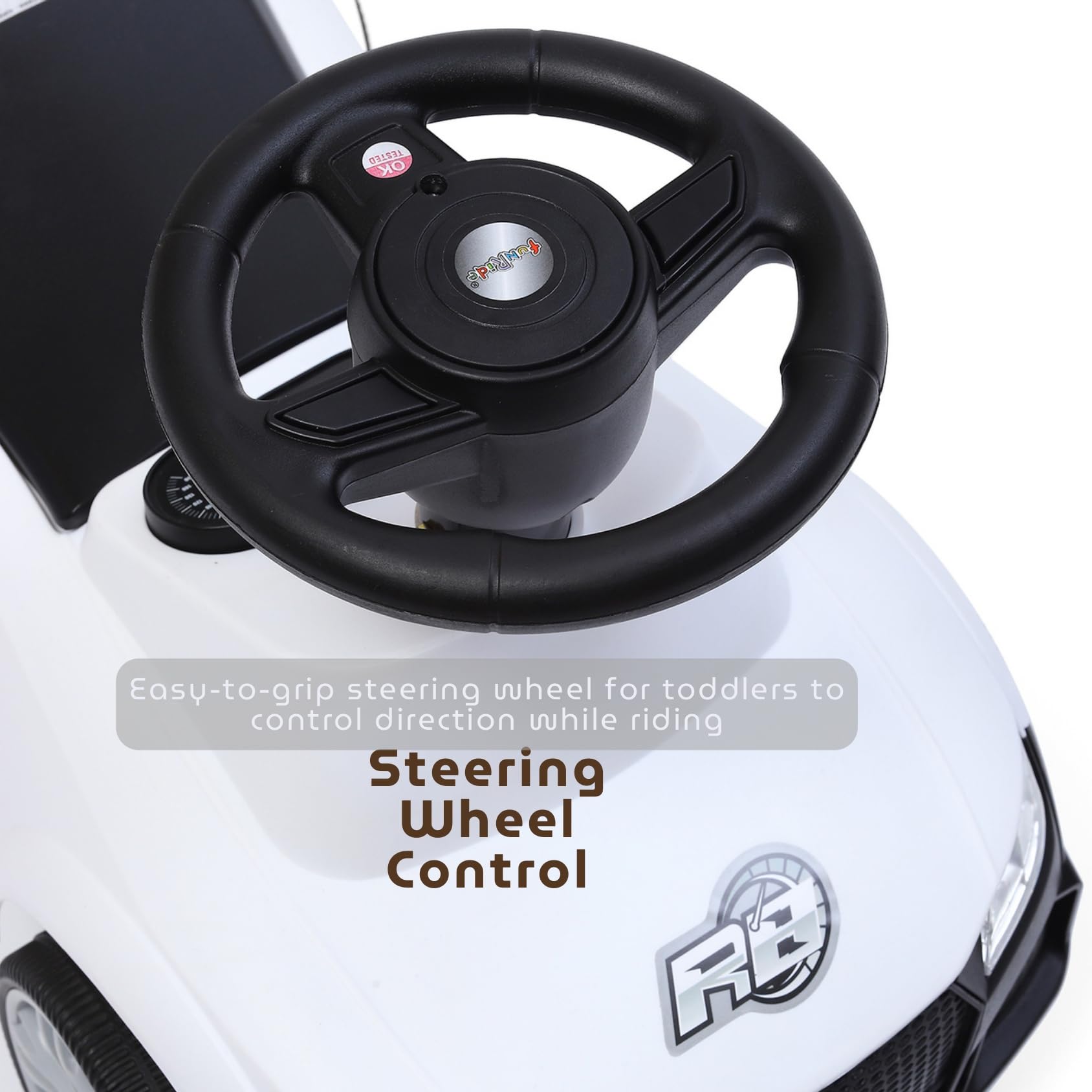 Fun Ride R8 Kids Push And Ride Racer, Ride On Push Car With Horn, Music, Light, Backrest And Under Seat Storage - 1 To 3 Years Universal Wheels, Kids Toy Car - (Weight - Upto 20 Kg),White 3