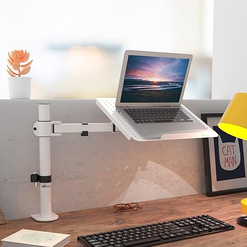 Miniatura 2 de WALI Brazo de montaje para computadora portátil para escritorio, bandeja para laptop, totalmente ajustable, hasta 17 pulgadas, 22 libras, con