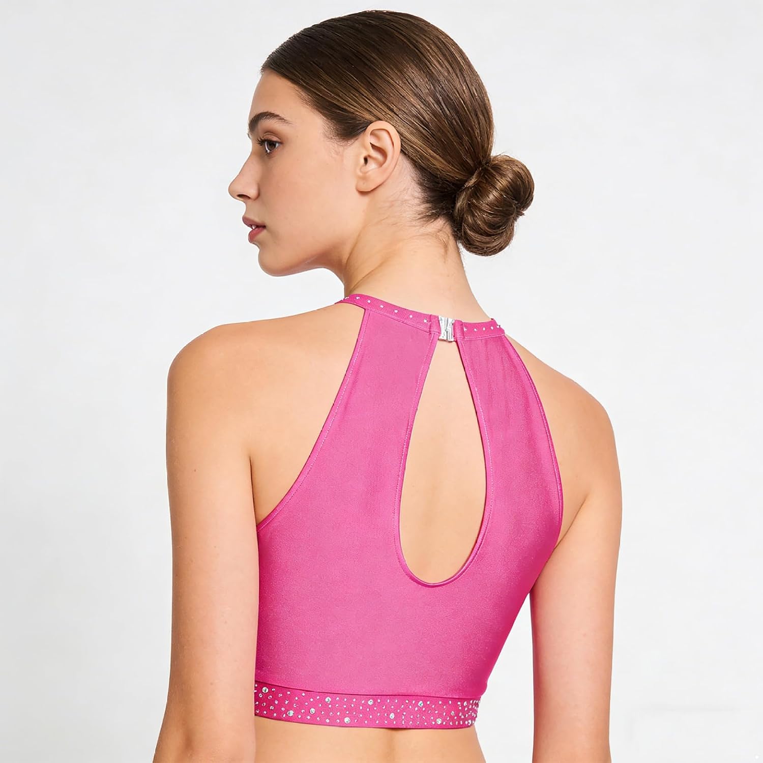 Womens Lyrical Dance Crop Top Glittery Rhinestones Modern Contemporary Ballet Dancewear