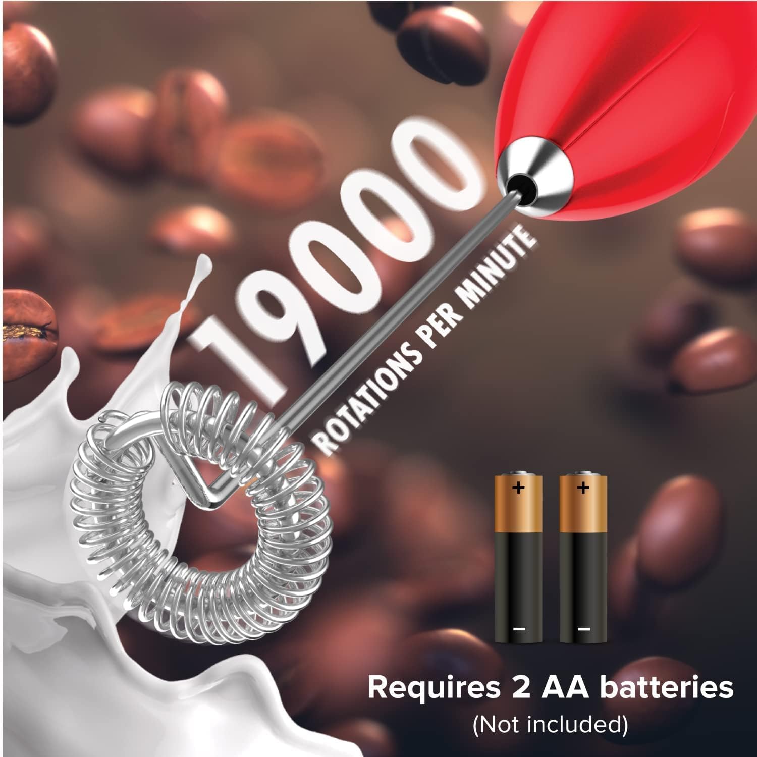 PowerLix Milk Frother Handheld Battery Operated Electric Whisk Foam Maker For Coffee, Latte, Cappuccino, Hot Chocolate, Durable Mini Drink Mixer With Stainless Steel No Stand (Red) No-Stand Red