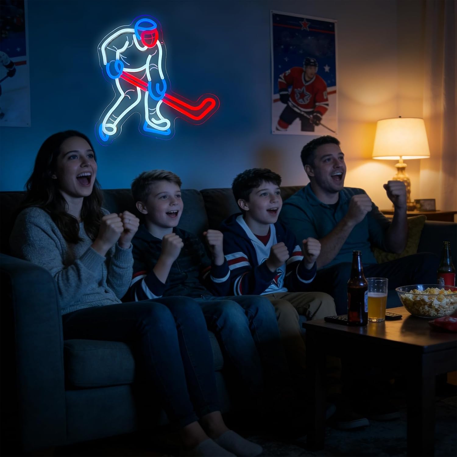 Hockey Player Neon Signs for Bedroom Wall Decor, 15.7" x 13.7" USB Powered LED Neon Light with Dimmer Switch for Game Room Man Cave, Sports Gifts for Girls Boys Fans Birthday Christmas Party