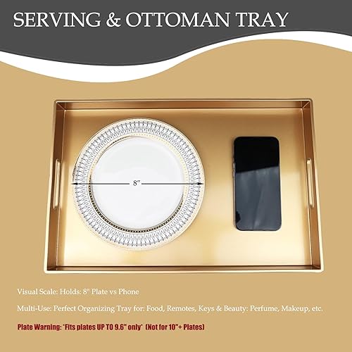 Miniatura 4 de Spsyrine Bandeja decorativa dorada con asas, elegante bandeja de plástico para mesa auxiliar otomana, sala de estar, decoración del hogar, 15.6 x
