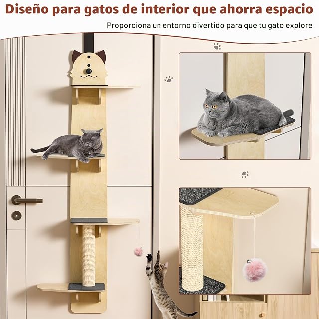 Foto 4 de 8 de 4 Niveles para Colgar en la Puerta del Gato Trepador de la Puerta, Estante para Gatos con Poste Rascador