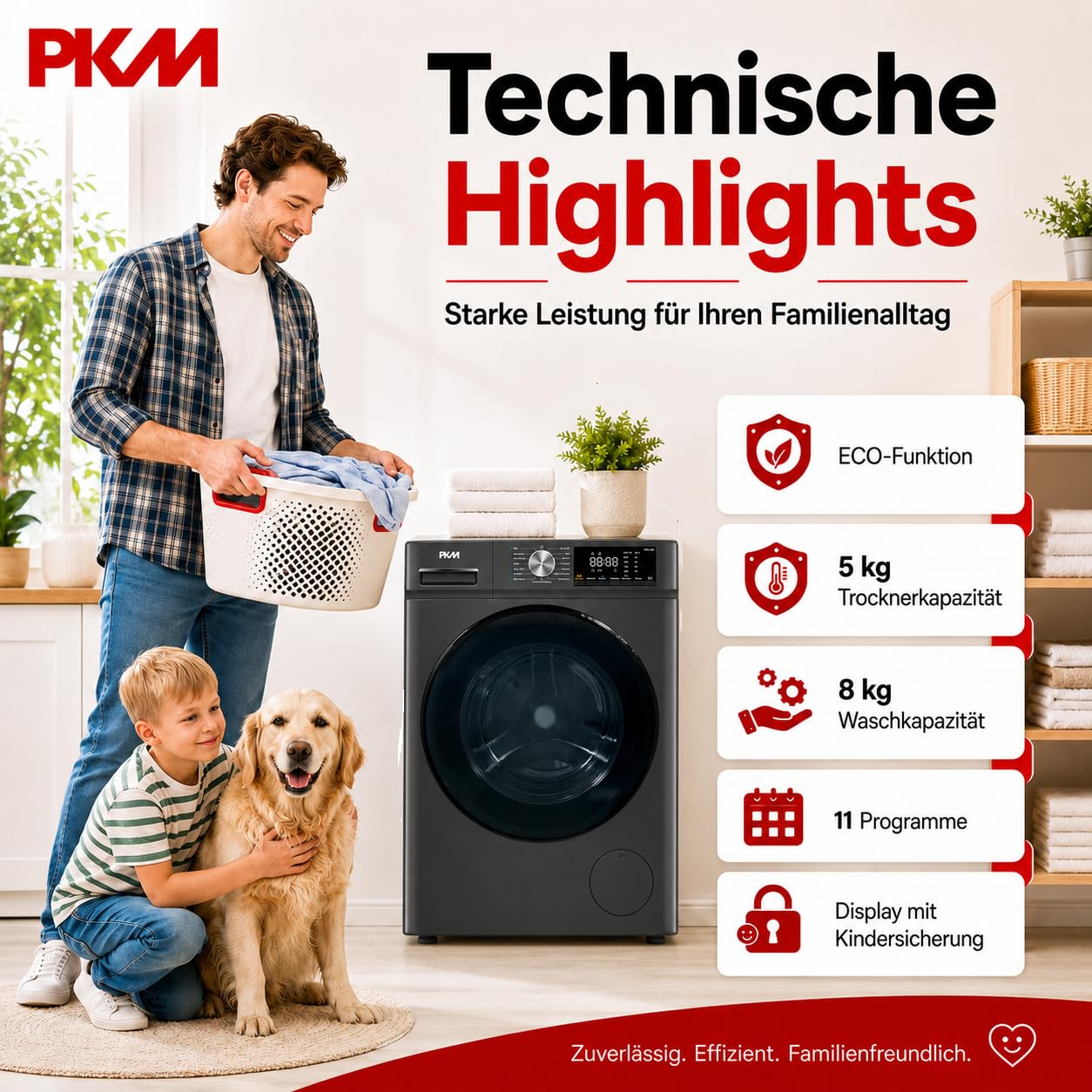 PKM Waschtrockner WT8+5ADG 8kg Waschen 5kg Trockner