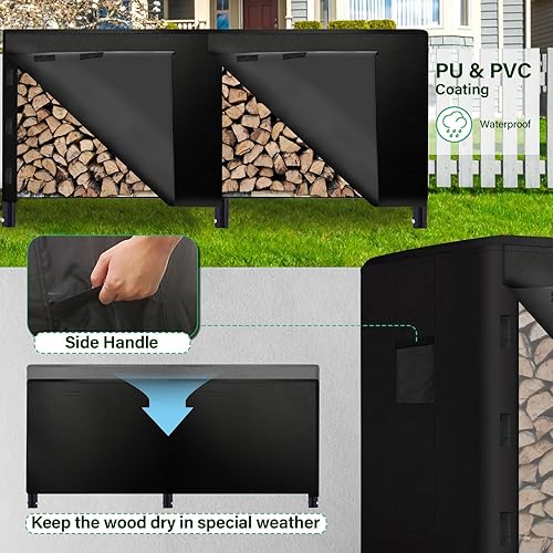 Miniatura 4 de BDL Cubierta impermeable para estante de troncos de 8 pies, resistente al agua, 600D, Oxford, para exteriores, con solapa frontal que se abre