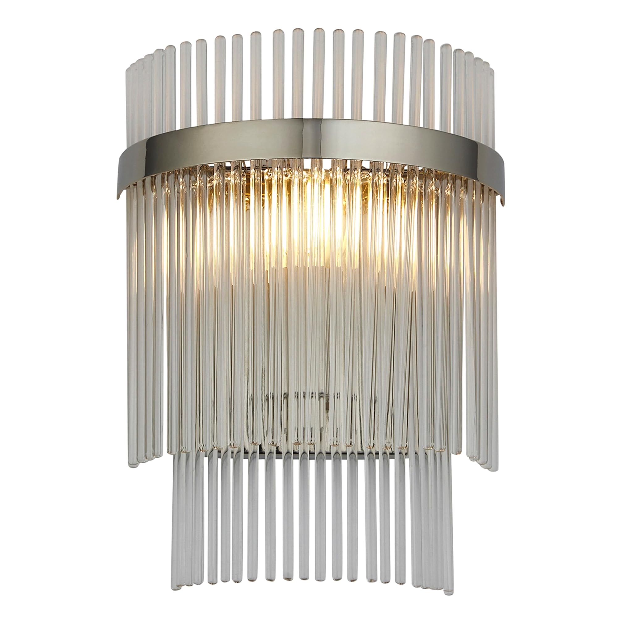 National Lighting Makayla Wall Light 276mm - Bright Nickel Plate with Clear Glass Rods, E14 6W LED Lamp Compatible - IP20 Rated Indoor Wall Light for Living Room, Bedroom & Hallway - No Bulb Included