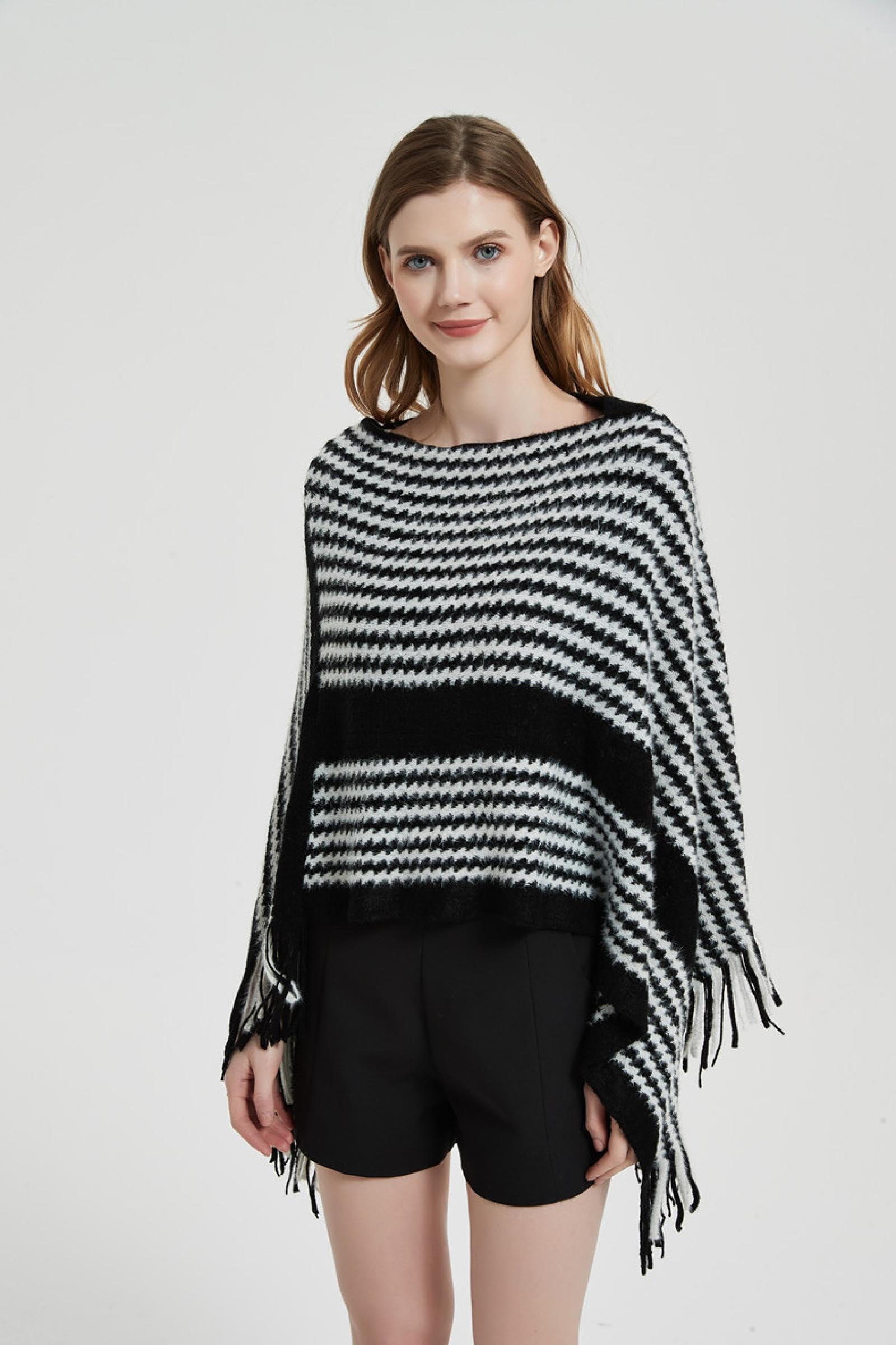 Sciarpa Donna Scialle Uomo Mantella Pullover Mantella Primavera Autunno Inverno Camicia Lavorata A Maglia Mantella Lavorata A Maglia A Righe Nere