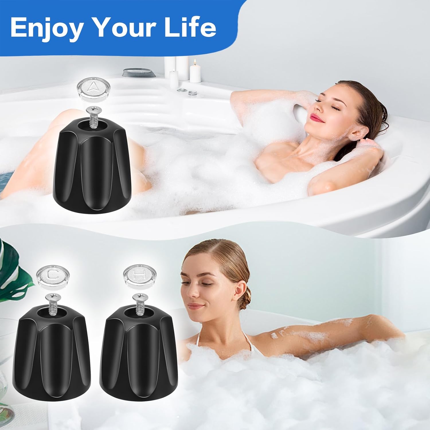 Set of 3 Shower Knob Replacement Metal Bathtub Knobs Replacement Compatible with Price Pfister Verve and Bathtub Shower Faucet Handle Remodel Trim Kit Include Hot Cold and Diverter (Matte Black)