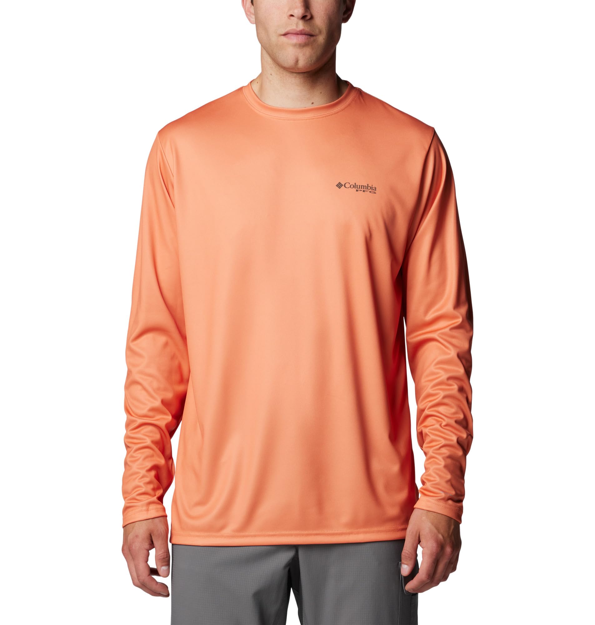 Columbia Men's Terminal Tackle PFG Fish Flag Long Sleeve, Dusty Orange/Deep Olive, Large
