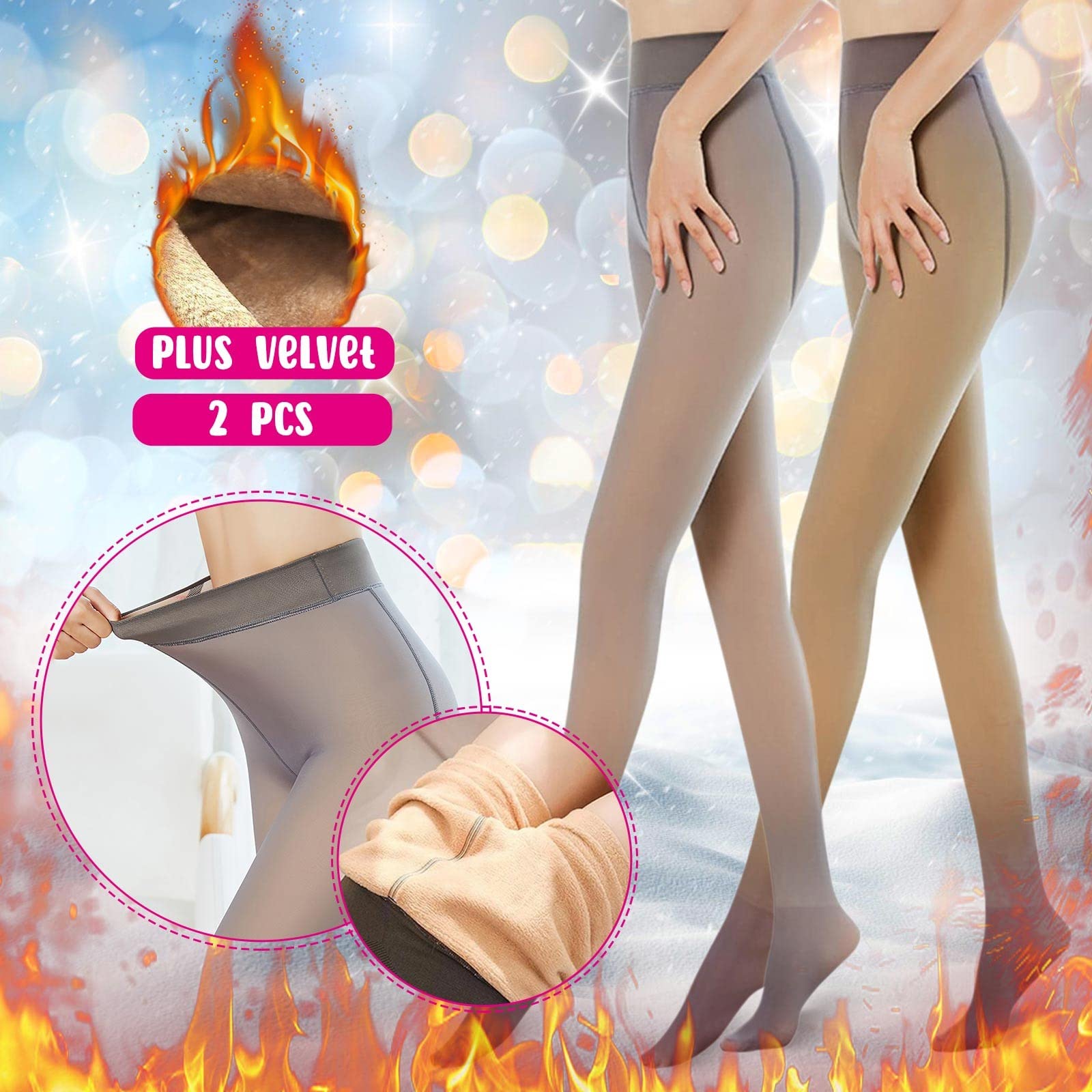 MJGkhiy Collants doublés en molleton pour femme effet voile Tights chaussettes molletonnées confortables chaussettes thermiques taille haute élégantes collants doublés leggings élastiques chaussettes