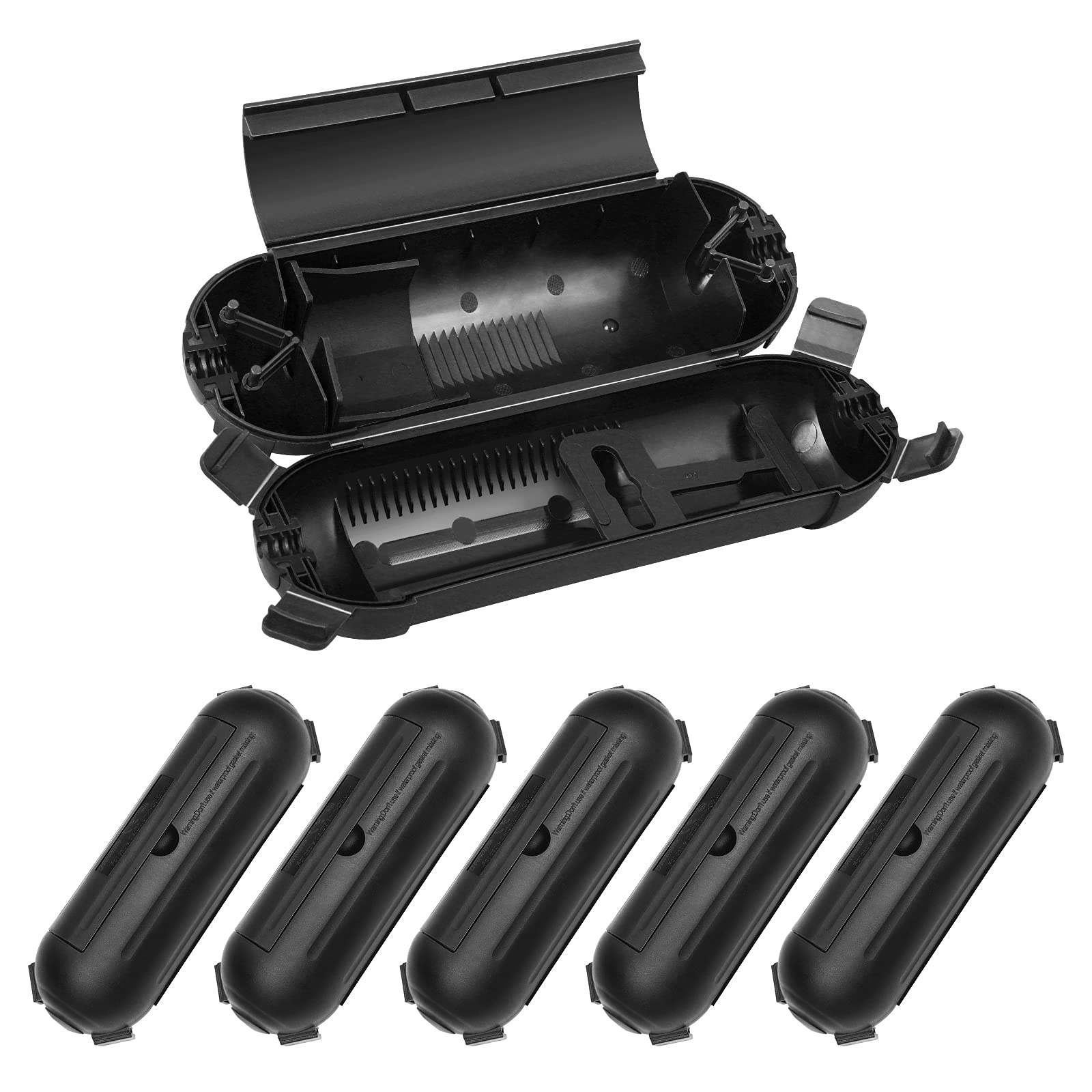 DEWENWILS 6-Pack Outdoor Extension Cord Safety Cover, Water-Resistant Seal Housing with 4 Latches, Adjustable Compartment for AWG 12/14/16 Cords, Protect Holiday Decoration Lights and Plugs, Black