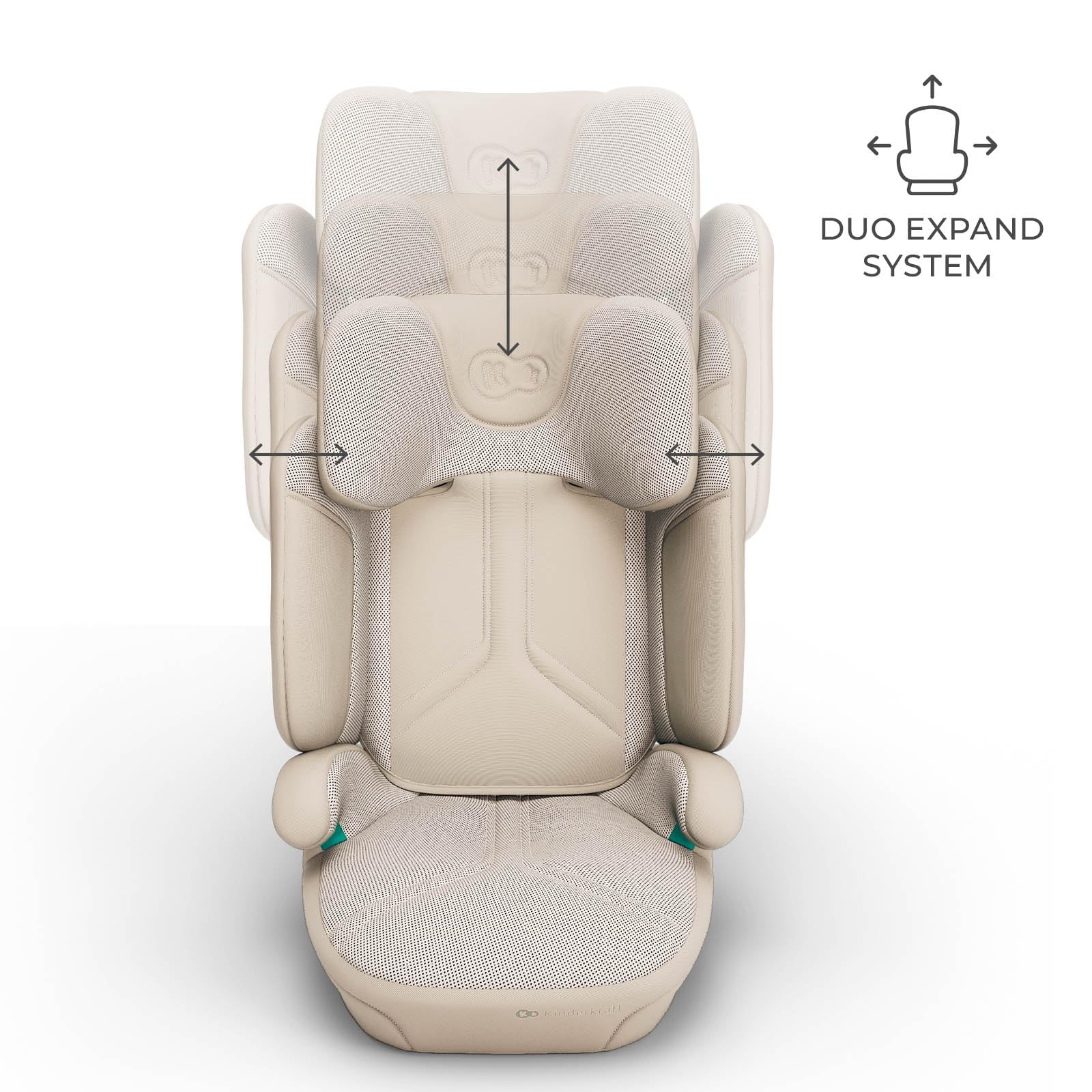 Kinderkraft XPAND 2 PRO i-Size Kindersitz 100–150 cm, mit ISOFIX oder Fahrzeuggurt, höhen- und breitenverstellbar (DUO EXPAND), H-GUARD+ Kopfstütze, SPS Seitenaufprallschutz, faltbar, Beige