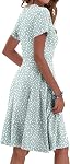 WNEEDU Robe d'été femme manches courtes Robes décontractées V Cou Robe de taille avec poches