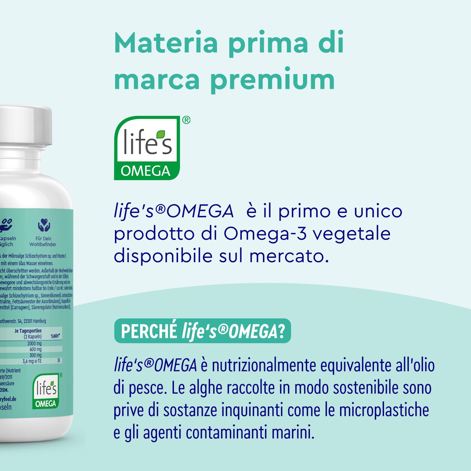 Omega 3 Vegano, Eletto PRODOTTO DELL'ANNO 2025, 60 Capsule, Materia Prima life’sOMEGA, 2000mg di Olio di Alghe con 600mg di DHA e 300mg di EPA, Alta Biodisponibilità, Arricchito con Vitamina E