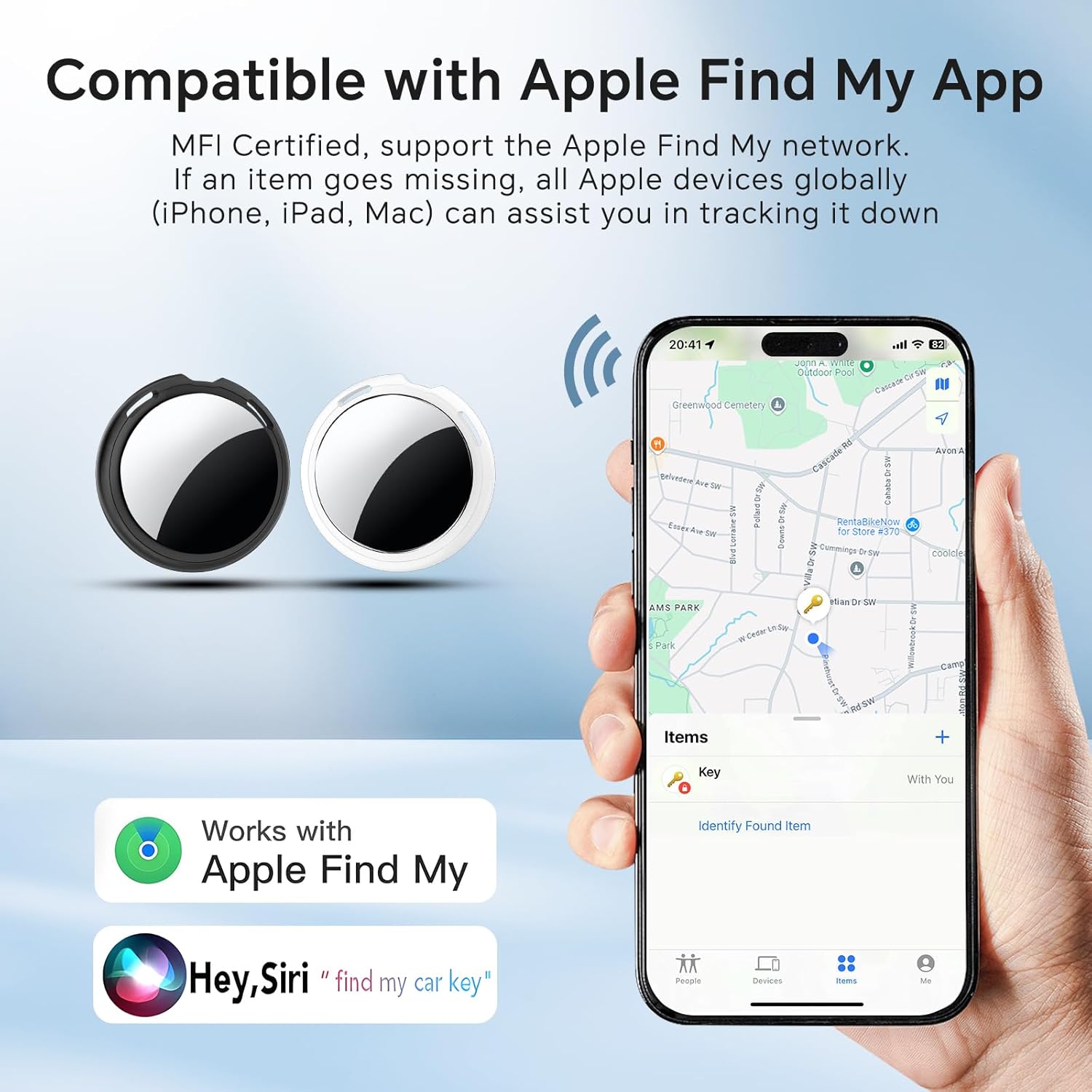 2025 [Apple MFi Certified] Pair with Apple Find My(iOS Only) Tracker Tags-2 Pack Bluetooth Smart Tracker Tag Key Finder Item Locator Waterproof Finder Worldwide Tracking for Key Wallet Bags Dog - Image 2