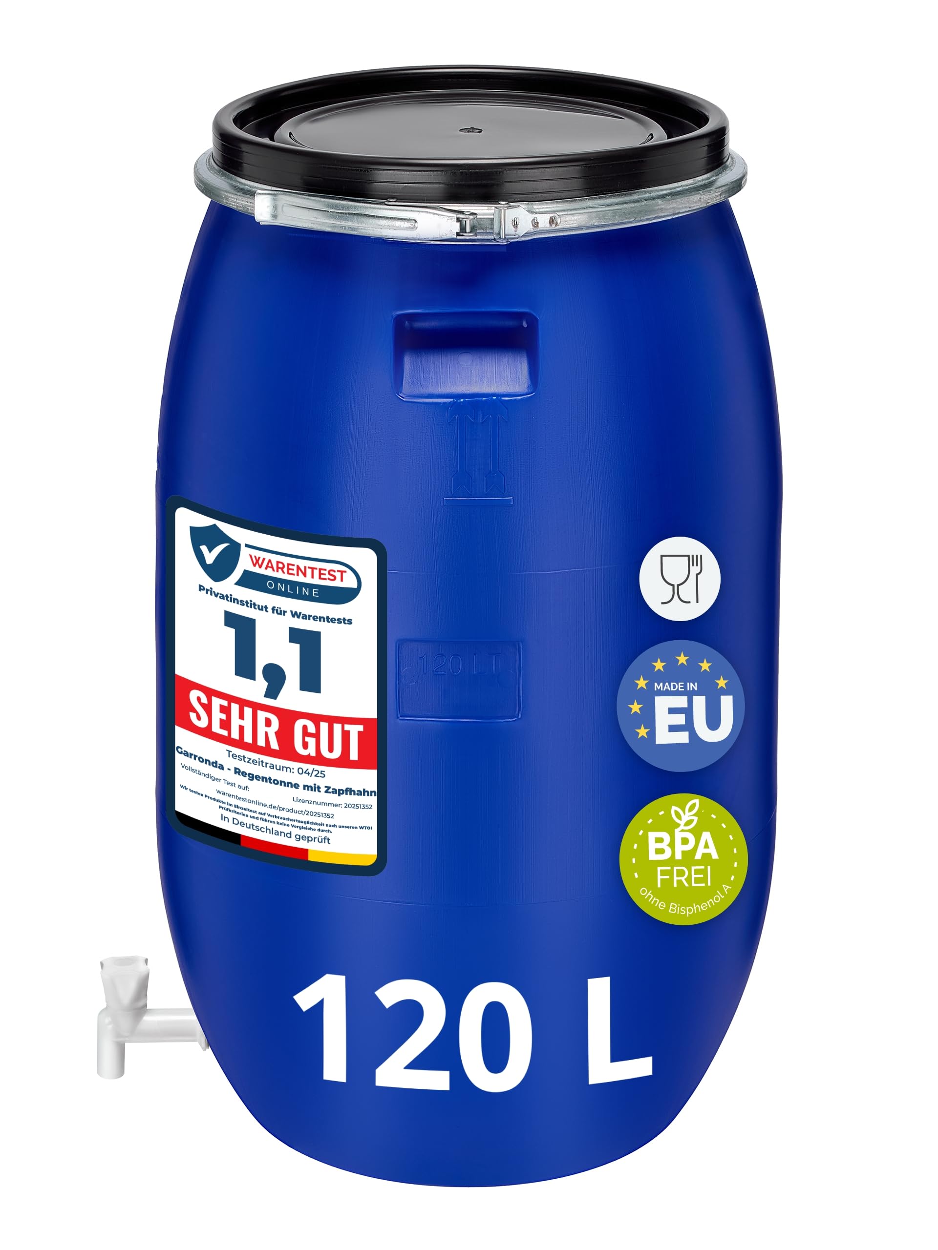 Bidón Cuadrado Grifo Barril De Agua Garronda 100L - HDPE Azul, Con Grifo Y  Tapa, Para Lluvia O Alimentos Depósito Lluvia HDPE Alimentos, image size:1920x2560