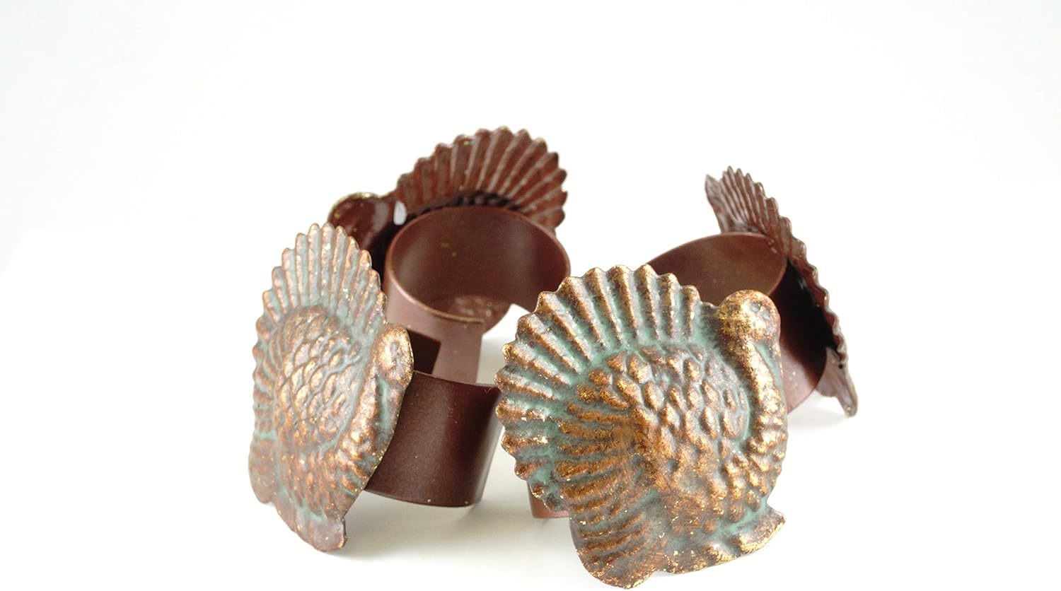 One-Day Sale: Up to 60% Off Party Explosions Thanksgiving Turkey Antique Style Metal Napkin Rings - Set of 4