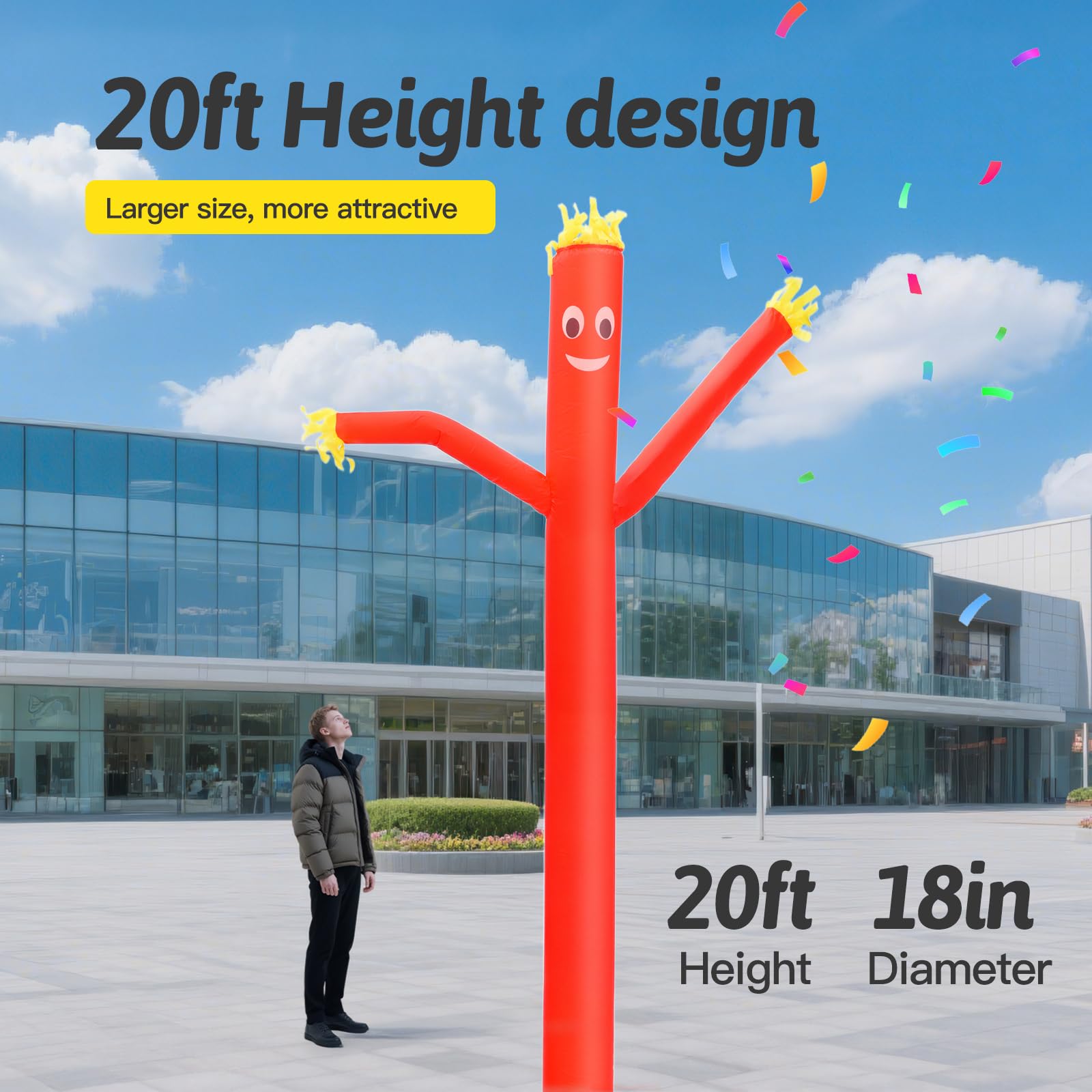 6 m großer Sky Air Puppet Dancer Aufblasbarer Winkerohr Mann Aufsatz - Wacky Waving Dancing Tube Guy für Business Promotion Stand Out Werbung - Nur Tänzer - Kein Gebläse (Rot)