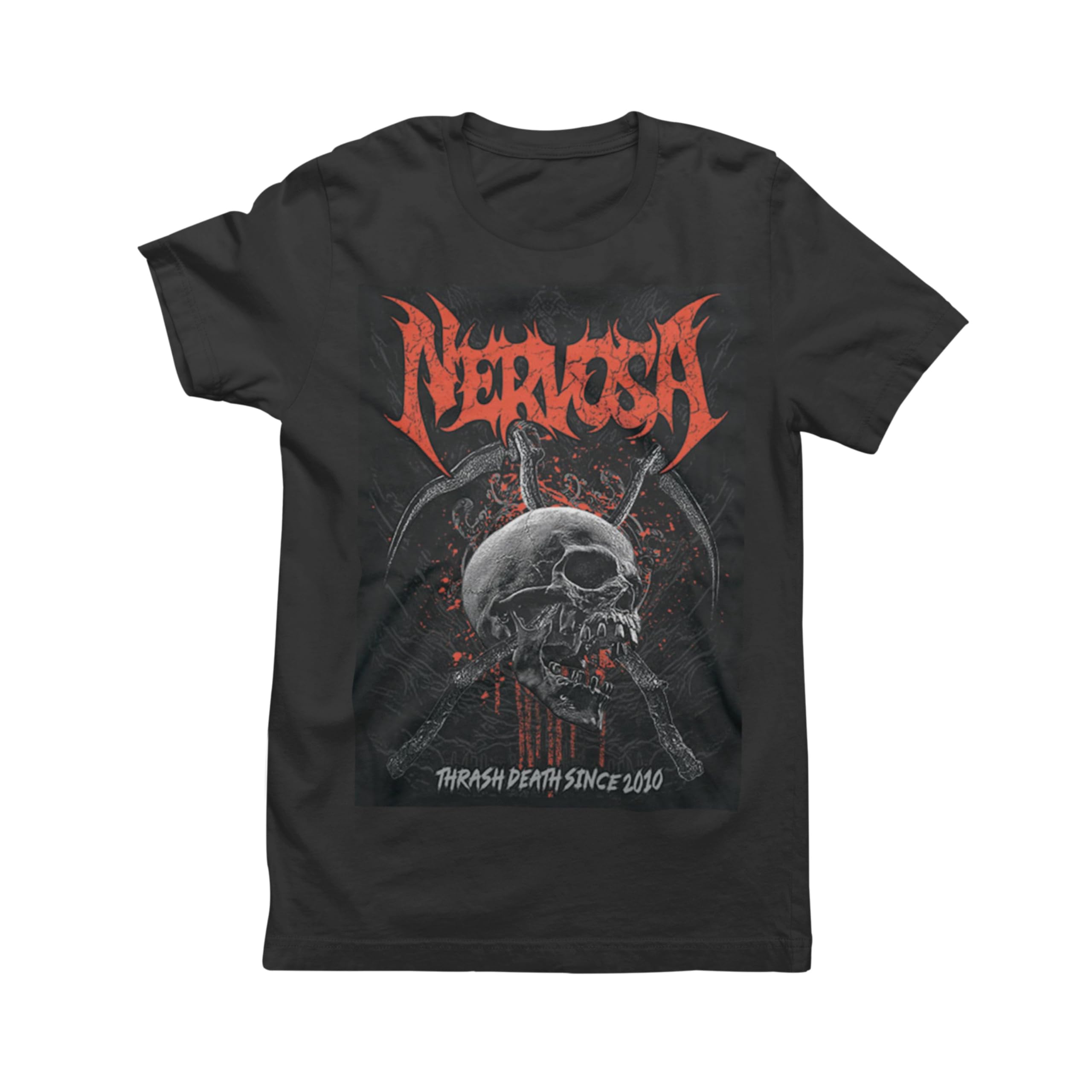Nervosa Band T Shirt Skull Chaos Front & Back Print Adult Short Sleeve Thrash Metal Band Graphic Tees