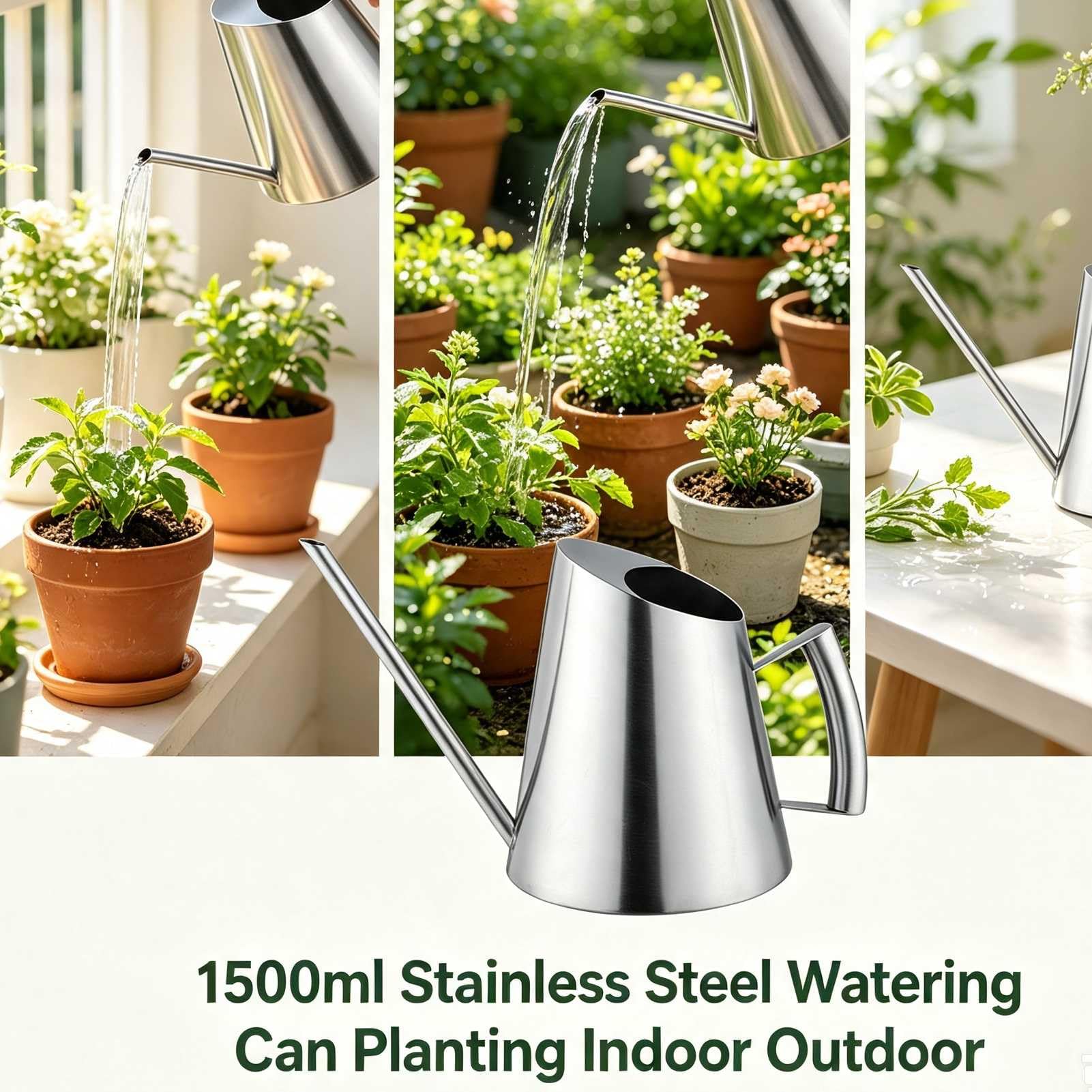 Annaffiatoio 1.5 Litri,Annaffiatoio in Acciaio Inossidabile Grande Innaffiatoio Annaffiatoio Bonsai con Manico Addensato per Irrigazione Giardinaggio Piantare in Interni All'aperto