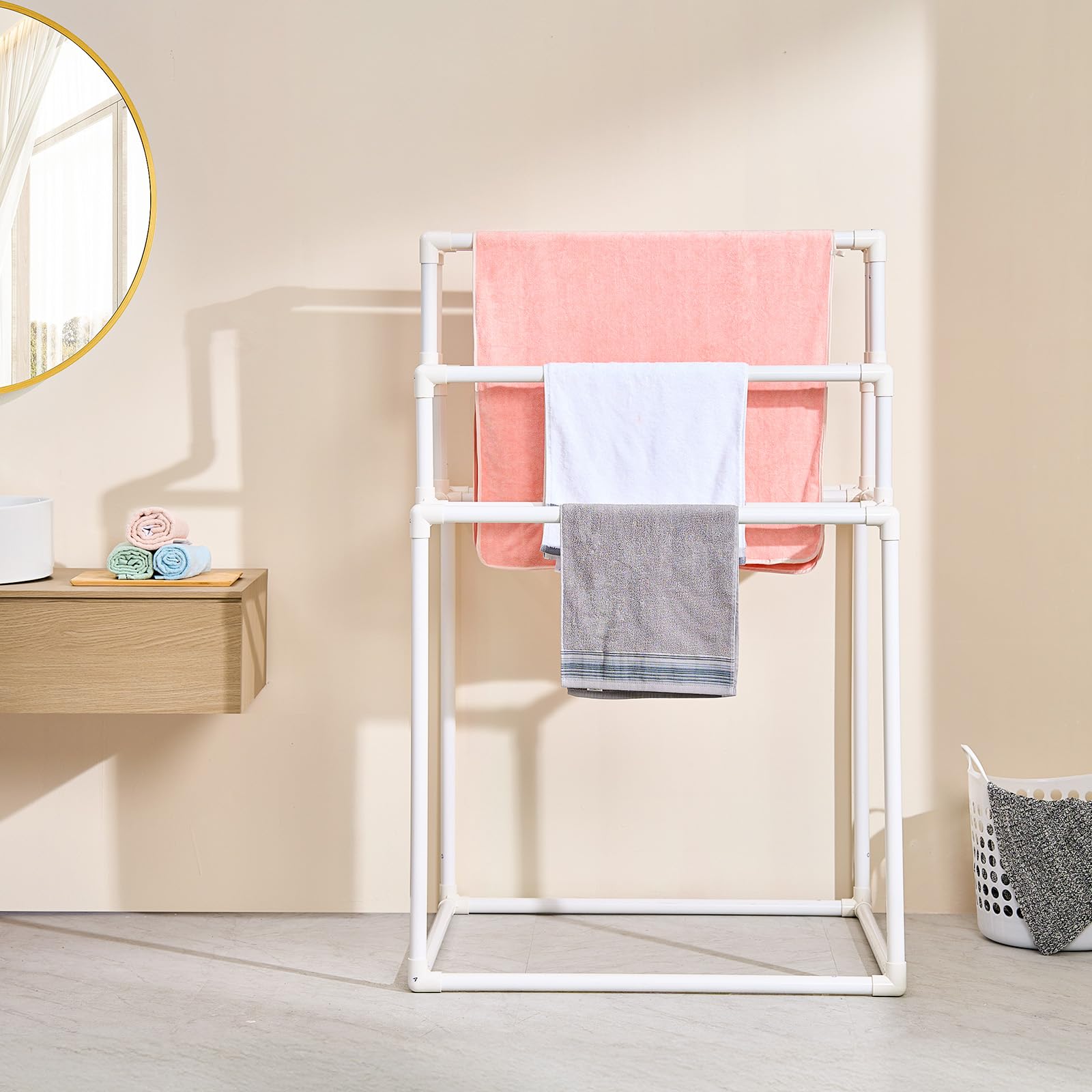 VEVOR Porte-serviettes, 8 barres, support de serviette d'extérieur en PVC, porte-serviettes sur pied de piscine, organisateur de séchage de couettes, pour bord de la piscine, salle de bain, spa, blanc