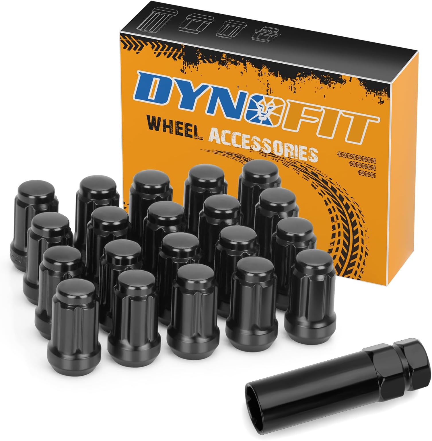 Dynofit 1/2-20 Lug Nuts Compatiable with Jeep Ford Dodge 5 Lug Wheel, fit Wrangler Liberty Grand Cherokee Explorer, 20pc Aftermarket Wheel Locking Nut 1.38" H 6 Spline Closed End Tuner Nut with 1 Key