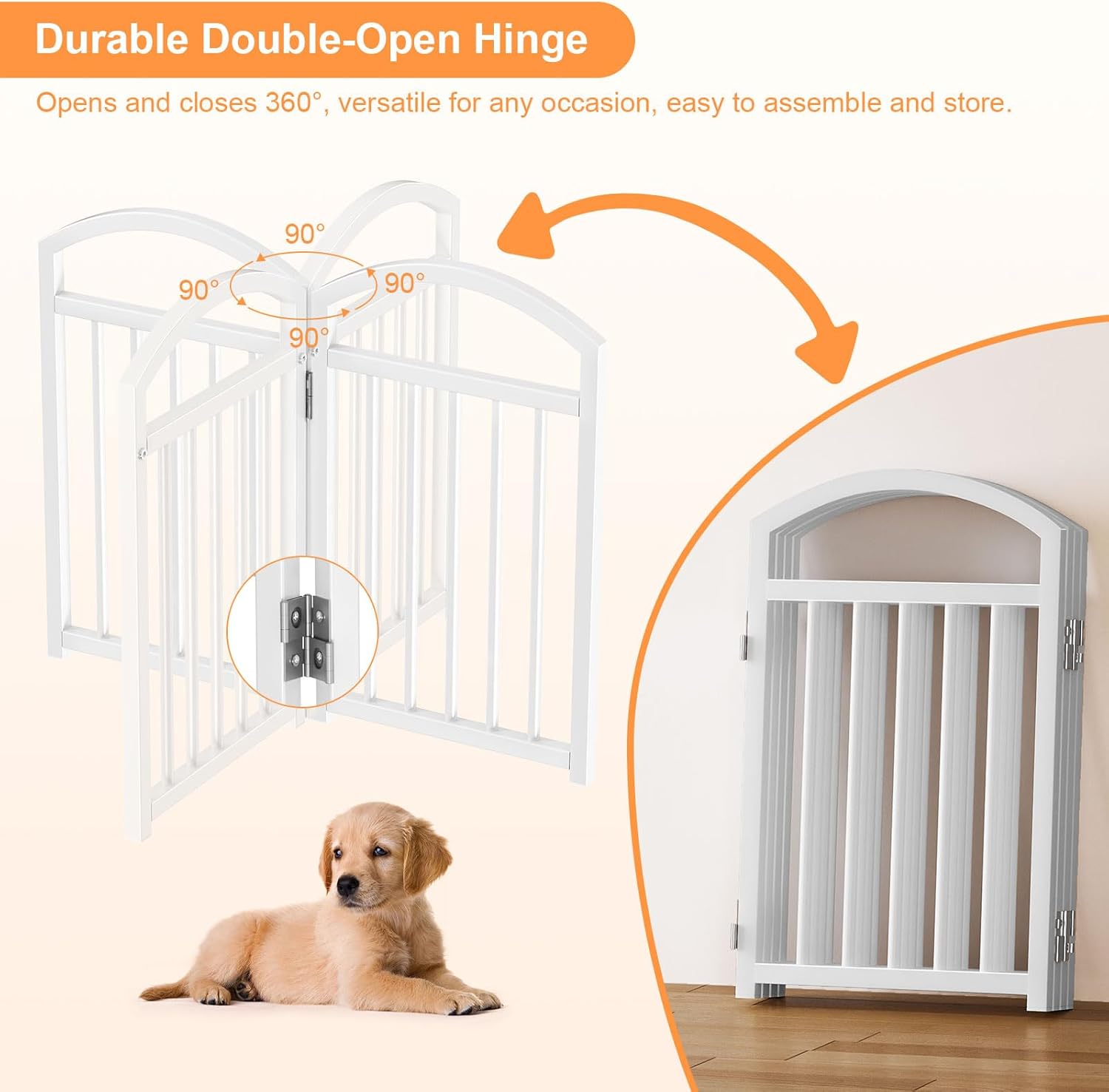 Snughome Short Dog Gate Indoor, 19.69" H Freestanding Small Dog Door Gates with Support Feet, Expands Up to 48" Wide Foldable Pet Gates for Doorway, 4 Panel Folding Pet Door Pet Fence for Puppy, White