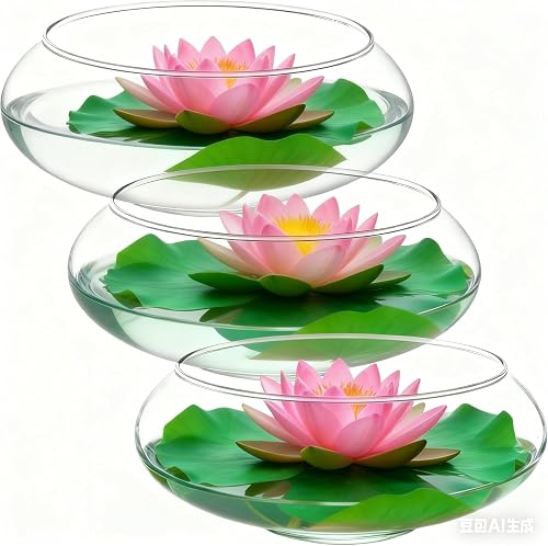 3 PCS Clear Glass Lotus Bowl Planter, Round Fish Bowl Vase, Minimalist Hydroponic Planter Set, Water Lily Bulb Forcing Vessel, Narcissus Flower Container, Desktop Home Decor Centerpiece