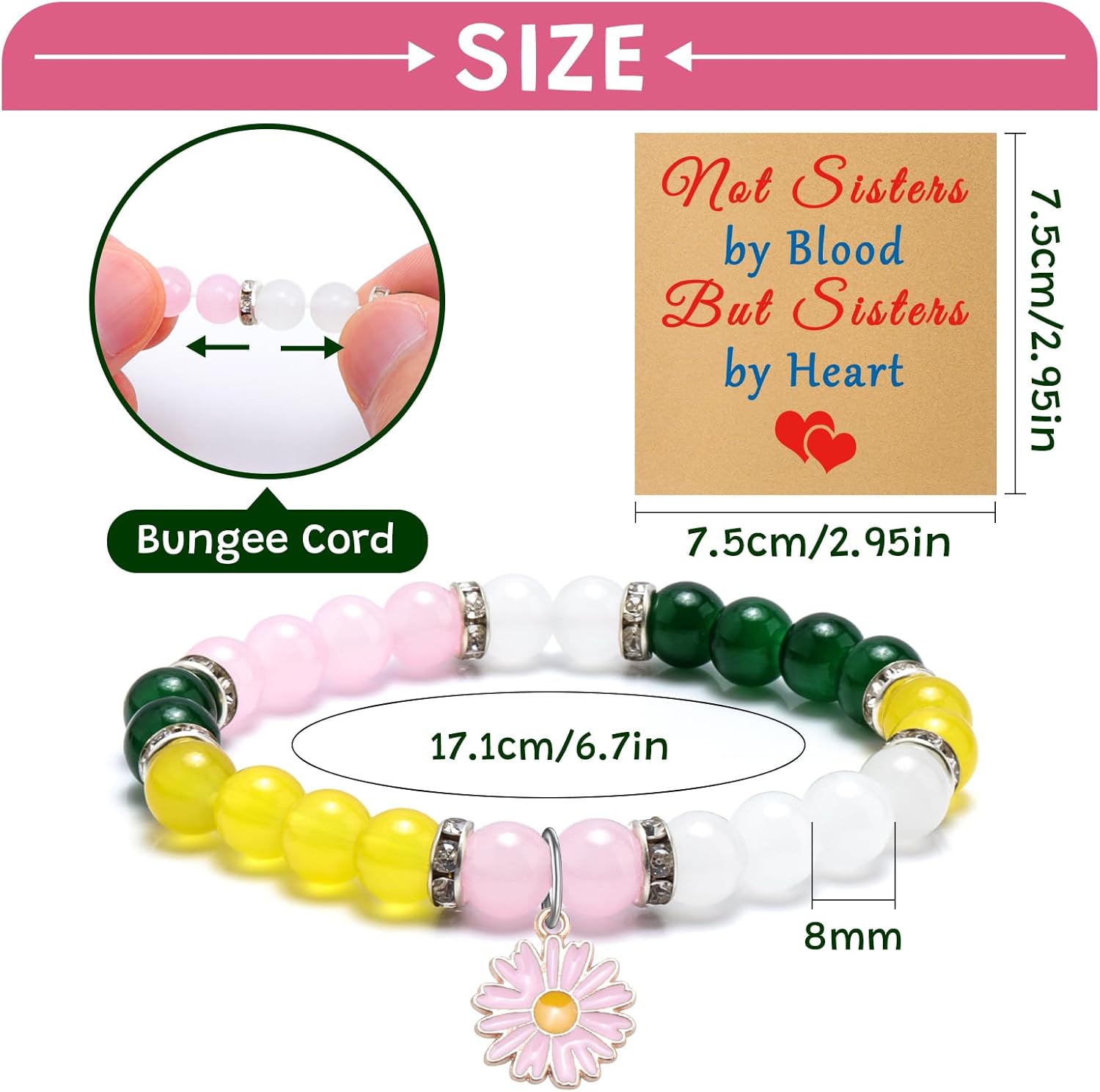 Sister Birthday Gifts for Women Bracelet Inspirational Best Friendship Gifts for BFF Bestie Best Friend Female Bestie Long Distance Gift Christmas Birthday Graduation Gift for Her jewelry Bracelet - Image 2