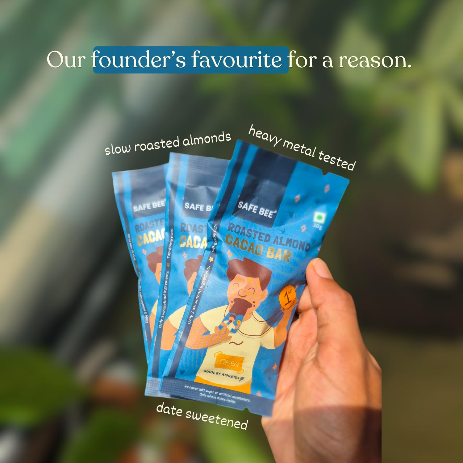 SAFE BEE Roasted Almond Cacao Bar 30g | Pack of 4 (30g x 4) | 3 Wholefood Ingredients | Whole Date-Sweetened | 60% Dark Chocolate & 40% Almonds | Kid-Approved | Vegan | Gluten-Free | Top-Grade Nuts | No Preservatives | No Artificial Sweeteners | Nutrition-Focused — Amazon image 6