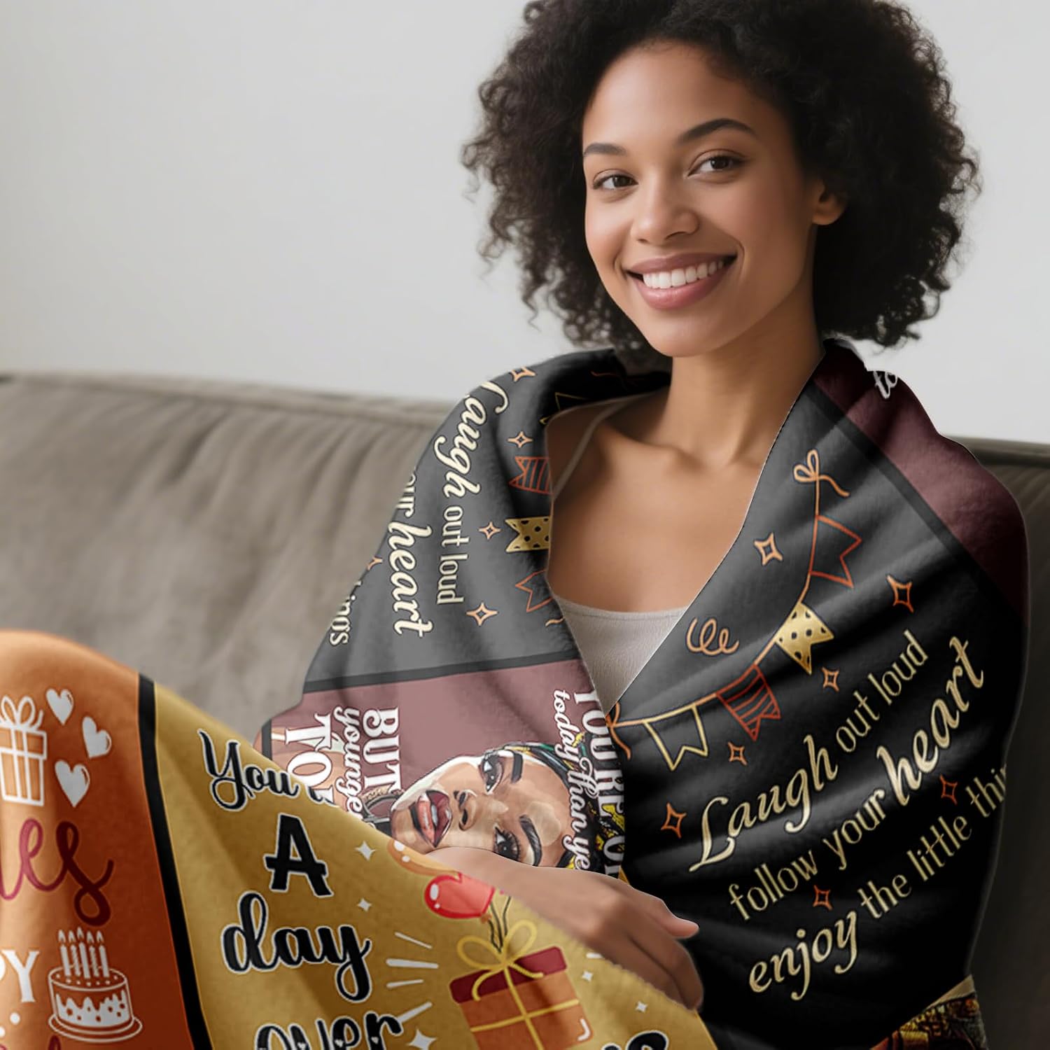 African American 70th Birthday Gifts for Women Blanket 60"X50", Encouragement Inspirational Bday Gift, 70 Year Old Birthday Gifts for Black Women Mom Lady Girl Friend