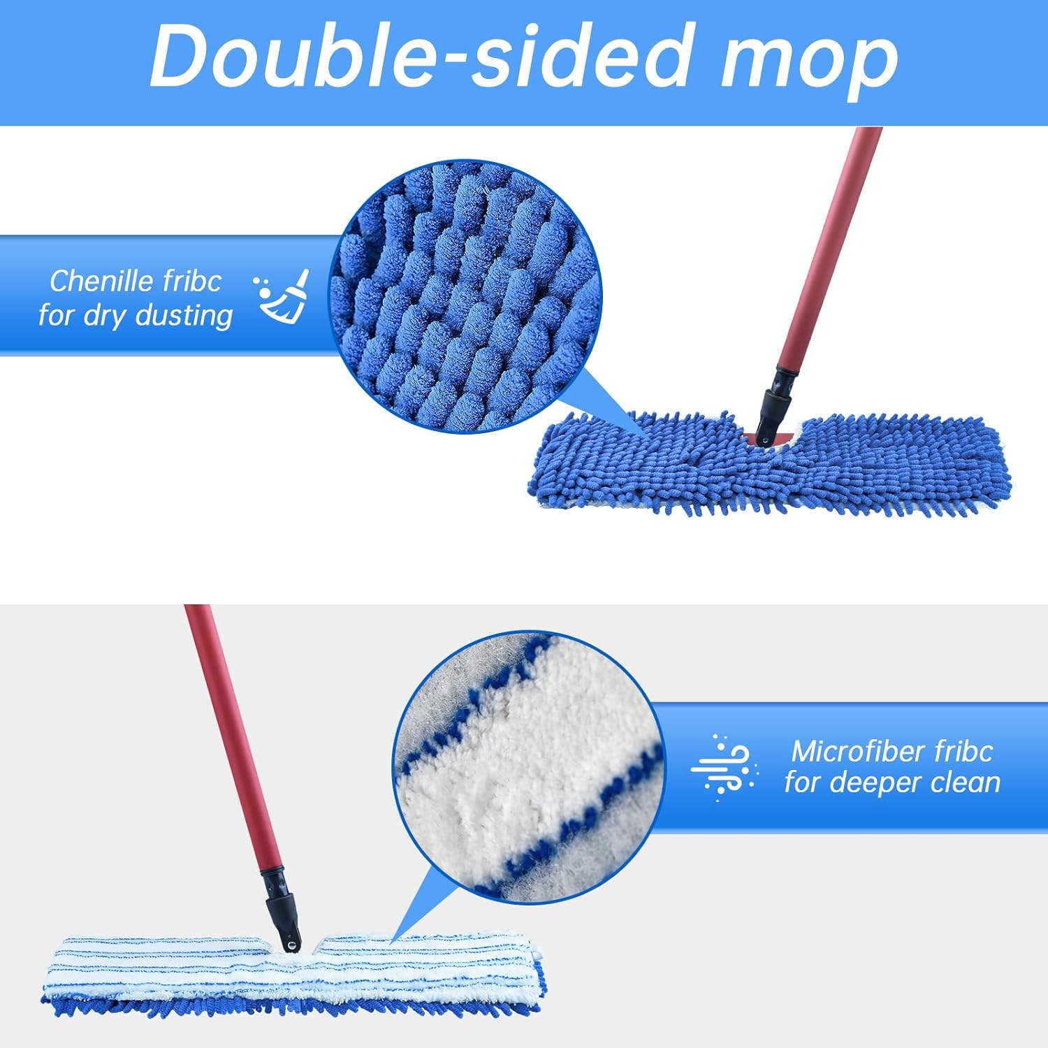 4 Pack Mop Heads Replacements Compatible with O-cedar Dual-Action Flip Mop,Microfiber&Chenille Mop Replace Head for Dry/Wet Use,Double-sided,Reusable and Washable Dust Mop Refills for Floor Cleaning | Double-sided flat mop pads, microfiber and chenille material, reusable, washable, for hardwood floors, easy to replace