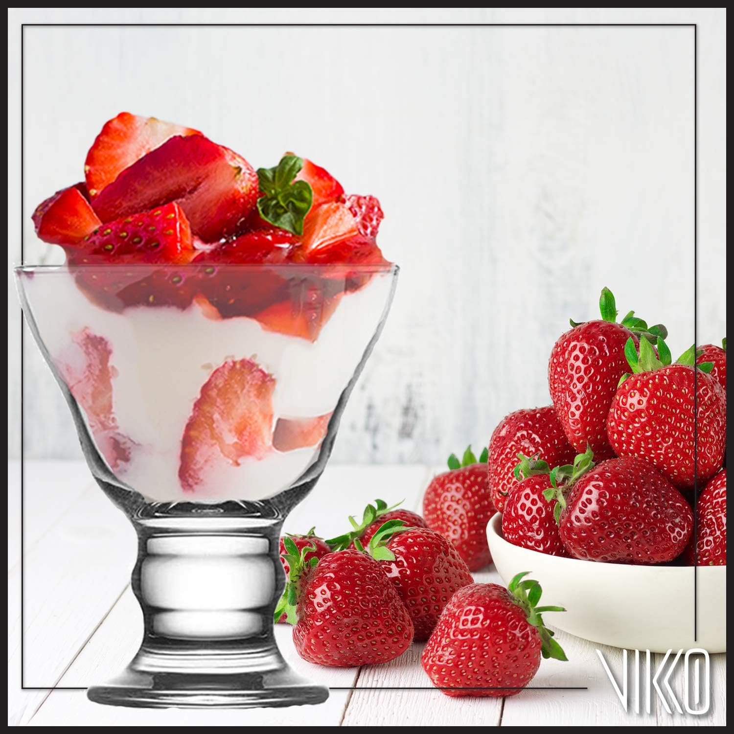 Vikko Sundae Glass Dessert Cups: Orion Bowls – For Parfait, Ice Cream, Pudding, Fruit, and More – Set of 12 Thick Large Dessert Dishes - 8.75 ounces - Dishwasher Safe