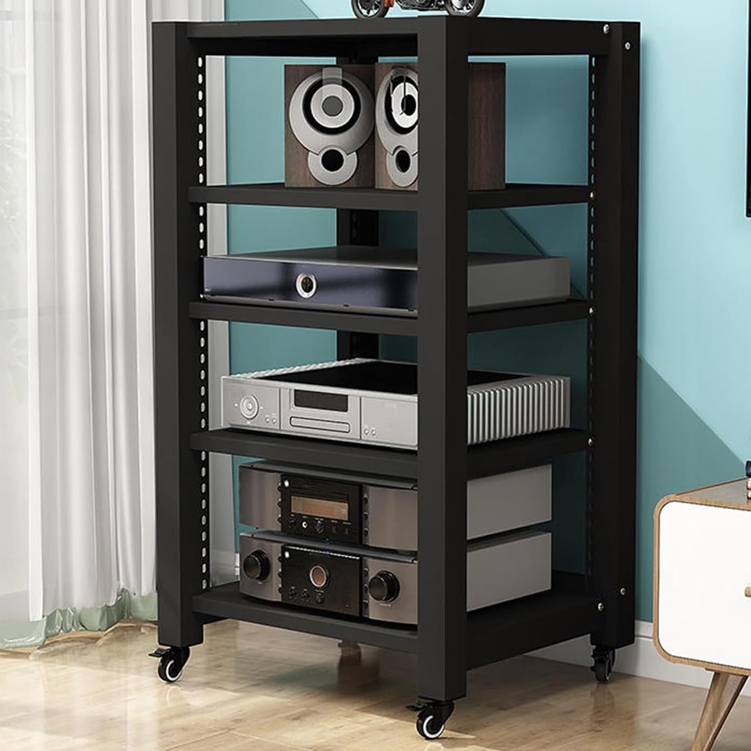 Adjustable Multi-Tier Audio Rack & Media Stand - HiFi DVD Shelf for Av & Gaming - 2/3/4/5-Tier Entertainment Center - White Maple Finish - Stylish Home Furniture,Black-60X50X100Cm
