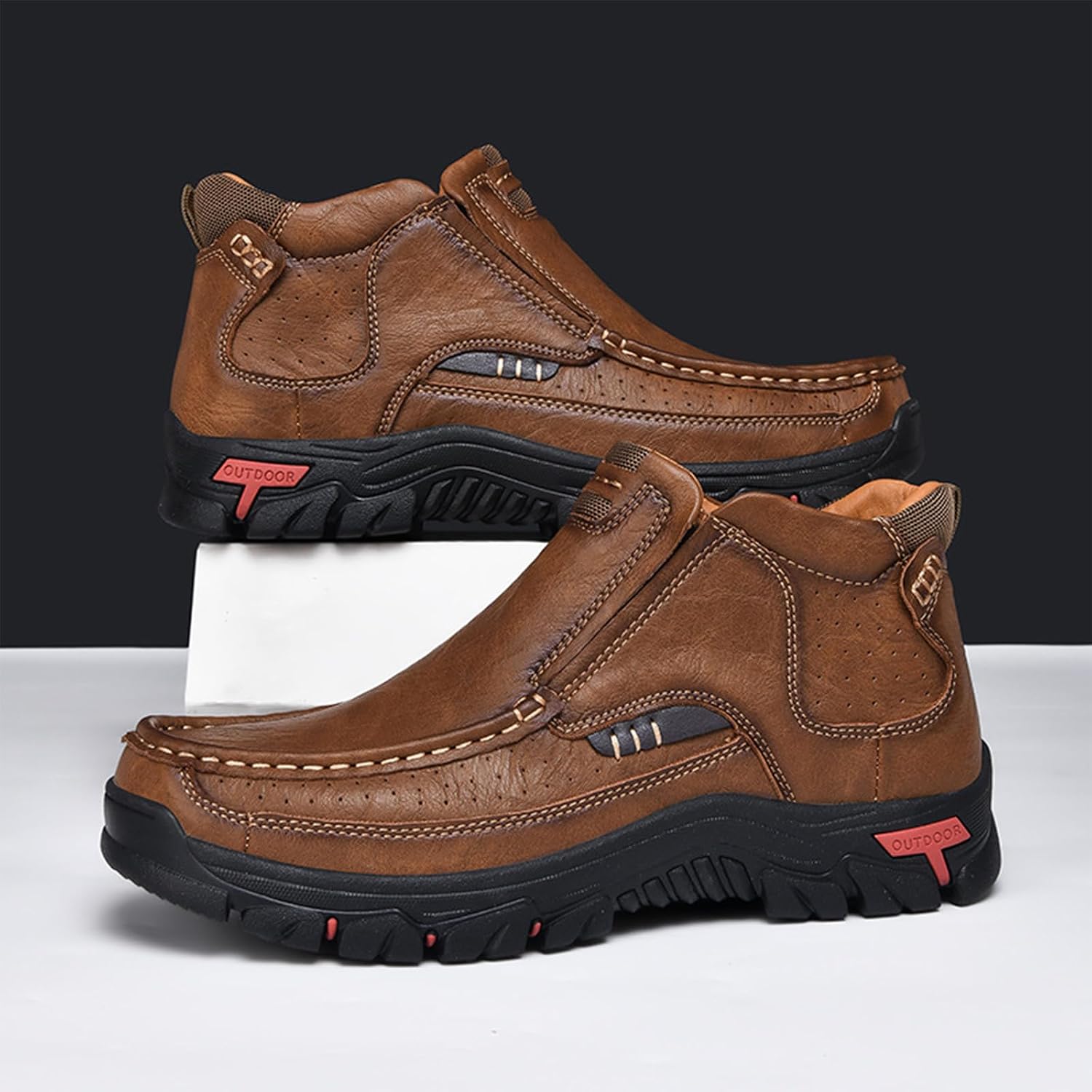 Men's Mid-top Chukka Boots Outdoor Vintage anti-Slip Hand-Stitching Waterproof leather Casual Slip On men's hiking boots 6.5-11
