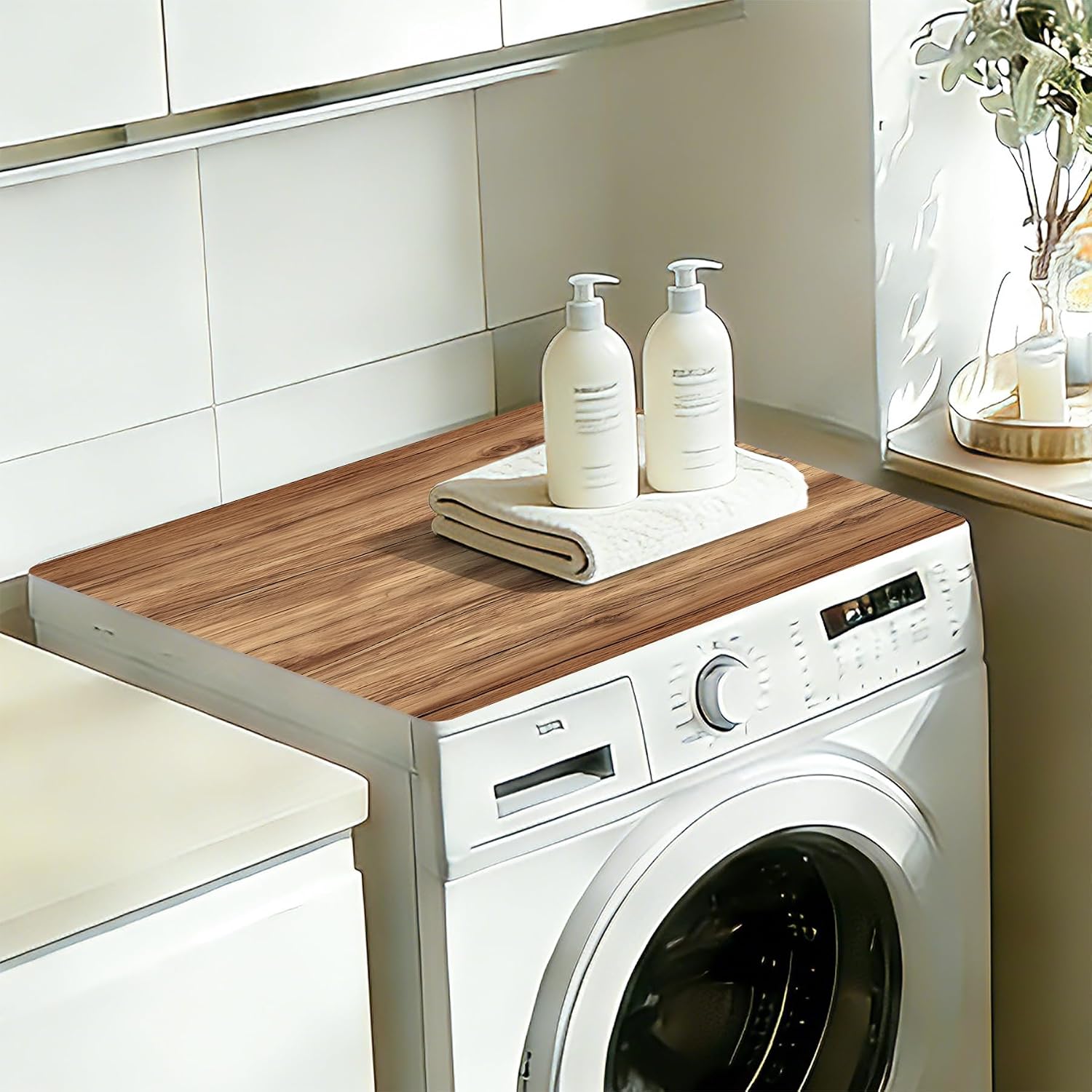 NYZE 2 PCS Wood Color Washer and Dryer Covers For The Top 25.6" x 25.6" Non-slip Dust-Proof Washing Machine Top Protector Mats for Laundry Room Kitchen
