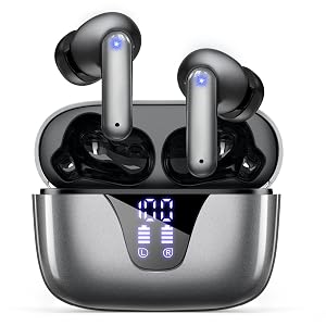 Wireless Earbuds Bluetooth Headphones 50H Playtime Ear Buds with Mic LED Digital Display Charging Case IPX7 Waterproof Deep