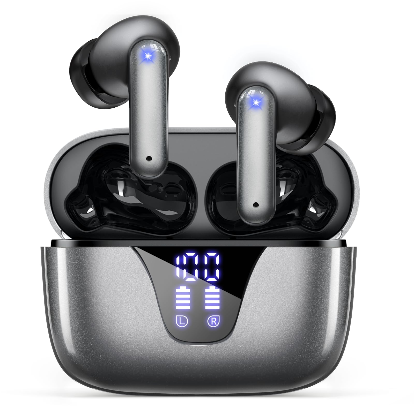 Wireless Earbuds Bluetooth Headphones 50H Playtime Ear Buds with Mic LED Digital Display Charging Case IPX7 Waterproof Deep