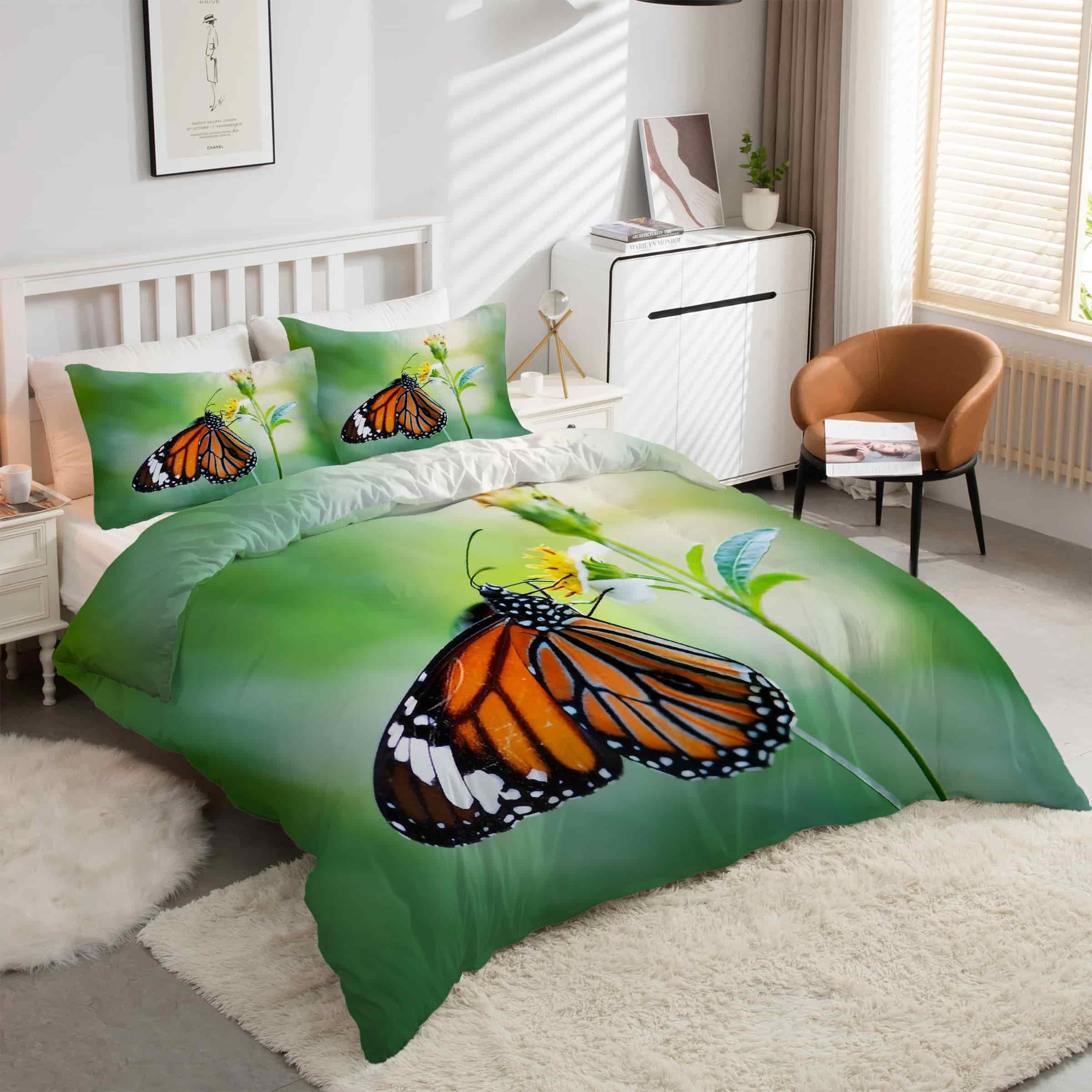 Parure de lit 90x190 Chrysalide de Papillon avec housse de couette microfibre et taies d'oreiller